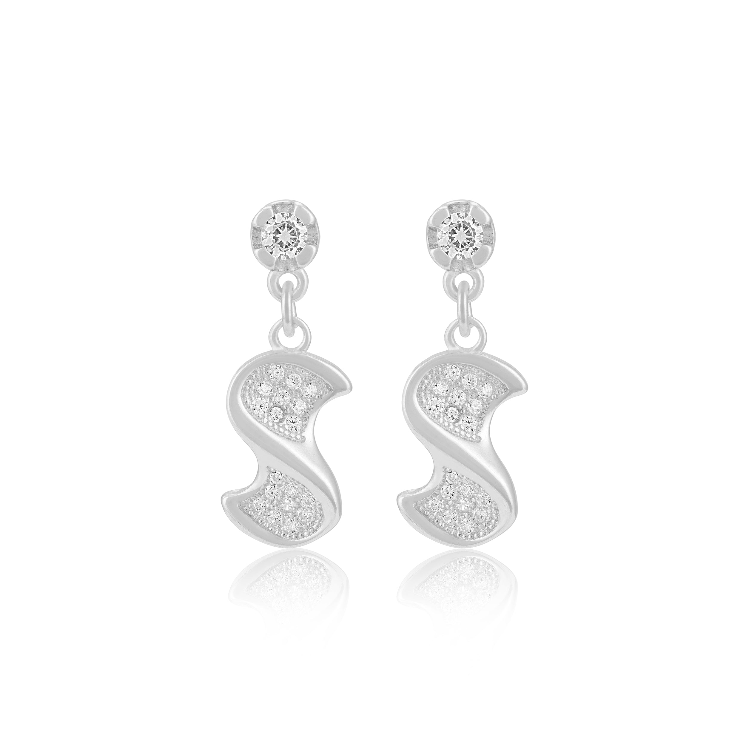 925 Sterling Silver S shaped Circular Dangler Earrings For Women
