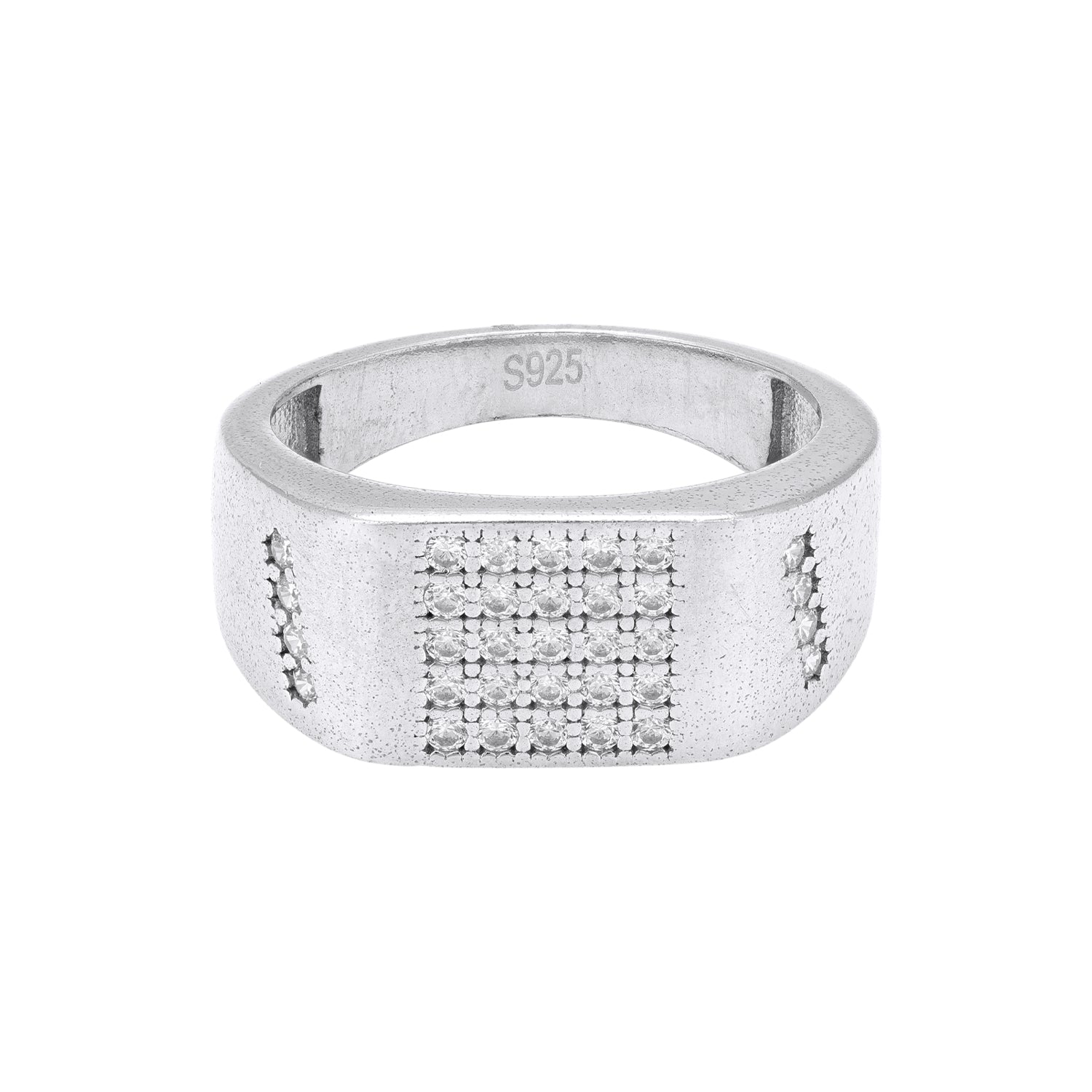 925 Sterling Silver Satin Finish Broad Band Diamond Grid Center Side Row Accents Ring for Men