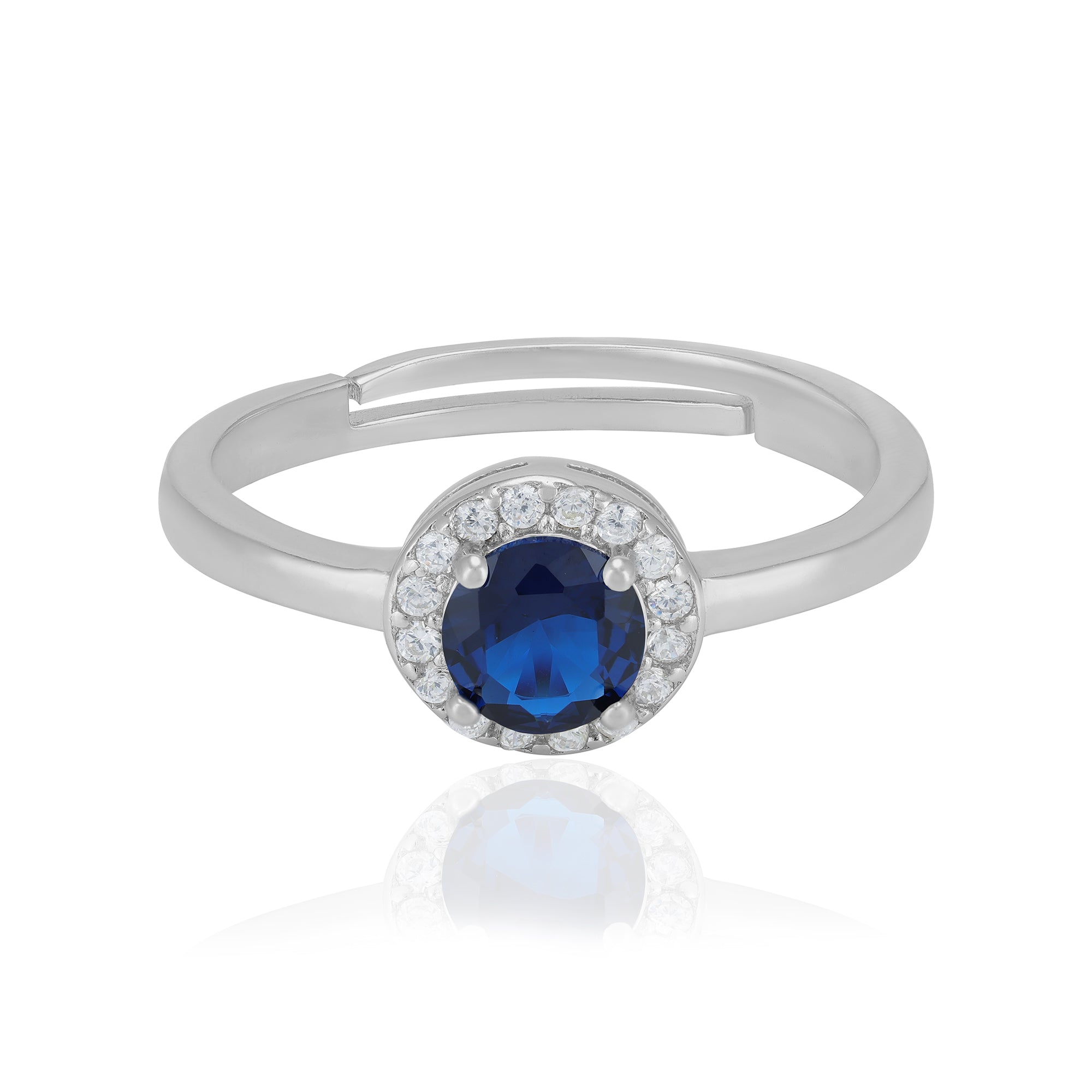 925 Sterling Silver September Month Circle Blue Sapphire Birthstone Ring For Women