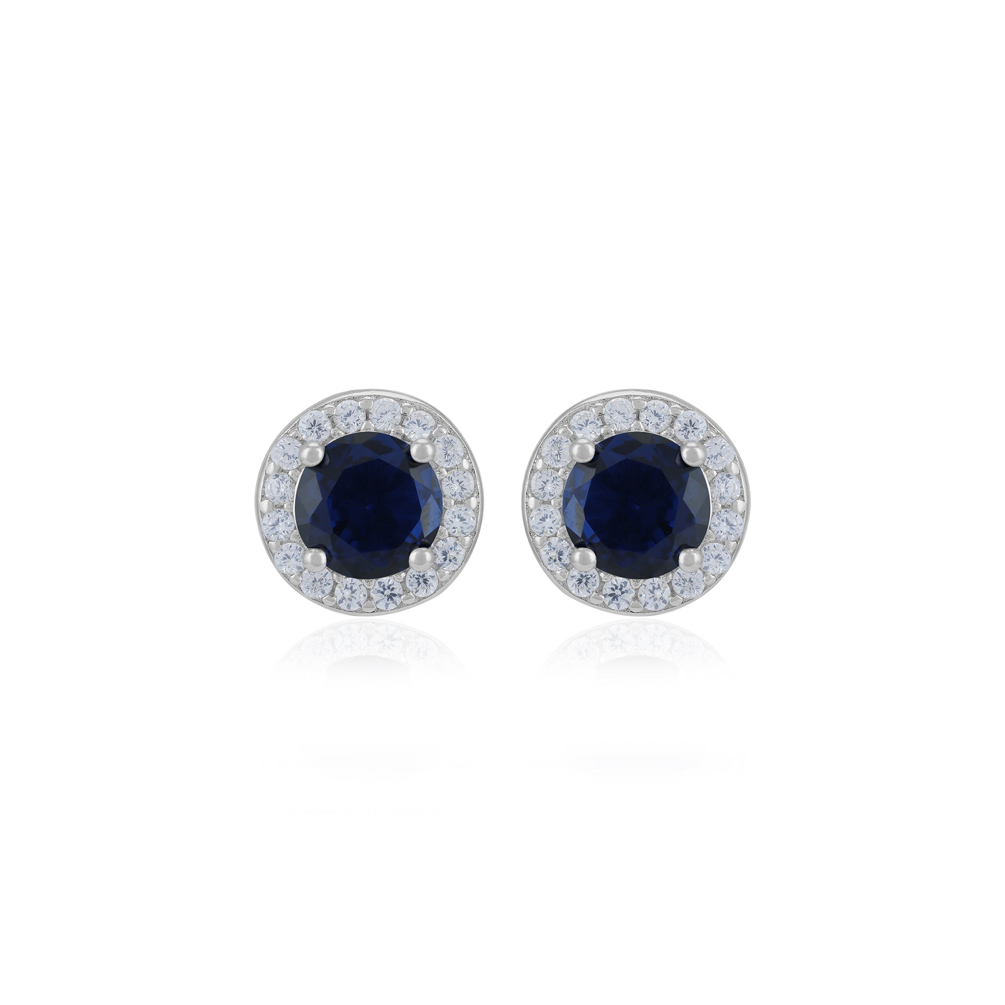 925 Sterling Silver September Month Circle Blue Sapphire Birthstone Stud For Women