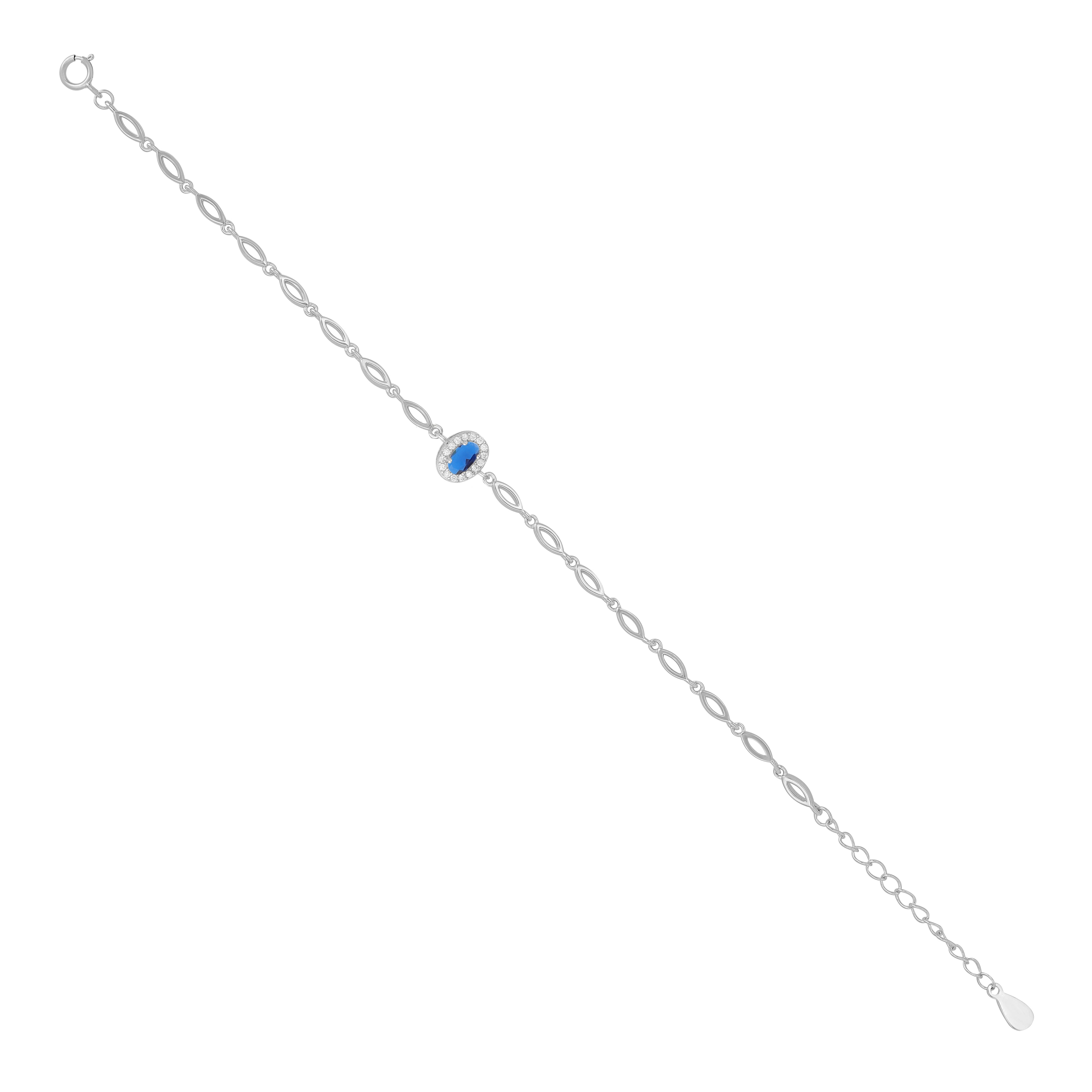 925 Sterling Silver September Month Oval Blue Sapphire Birthstone Bracelet For Women