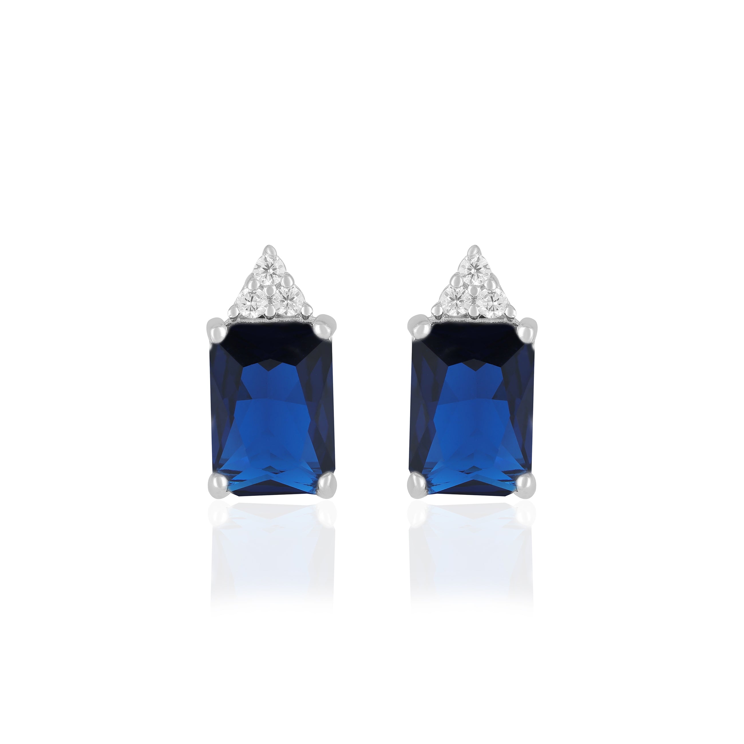925 Sterling Silver September Month Square Blue Sapphire Birthstone Stud For Women
