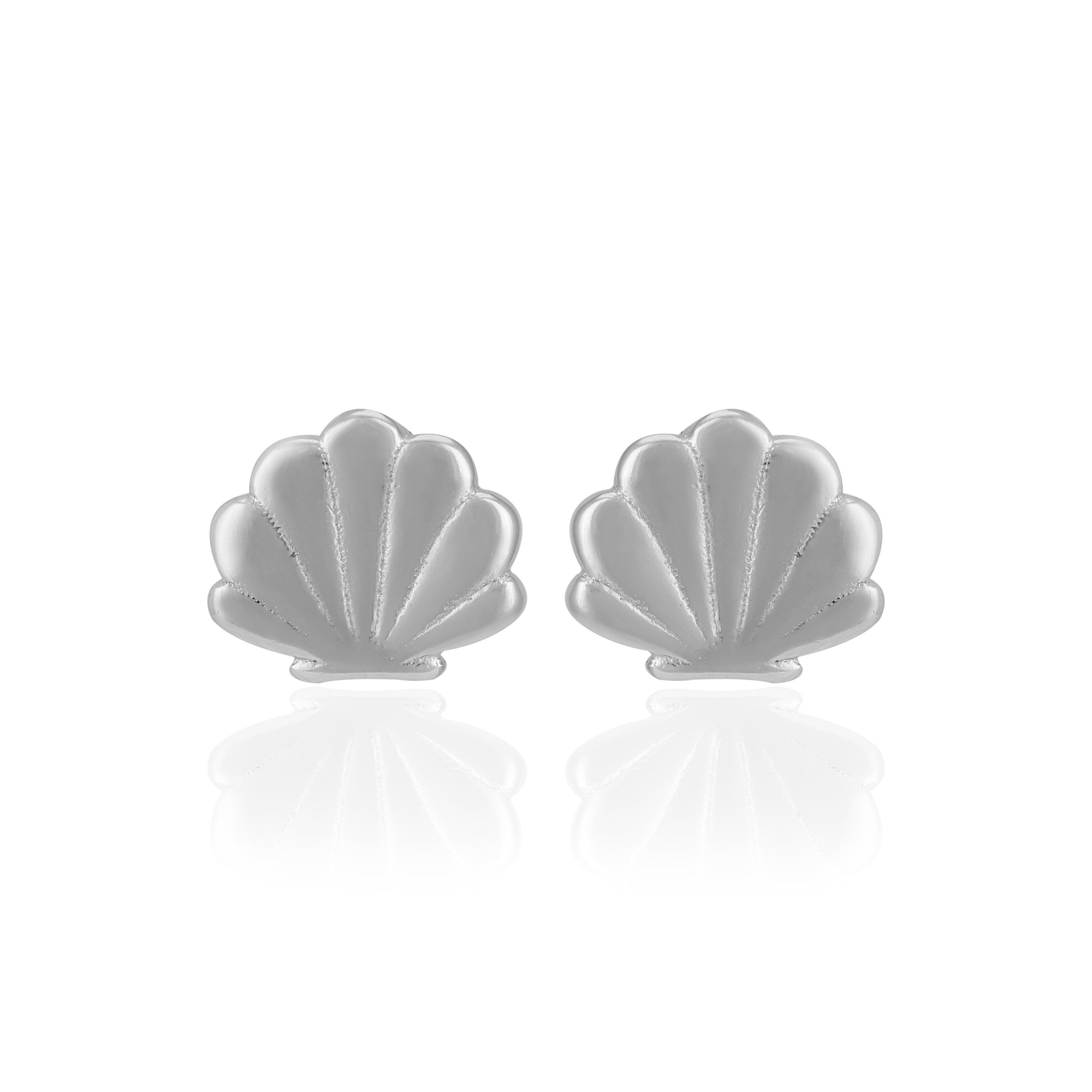 925 Sterling Silver Shell Muse Beachy Rhodium Plated Stud For Women