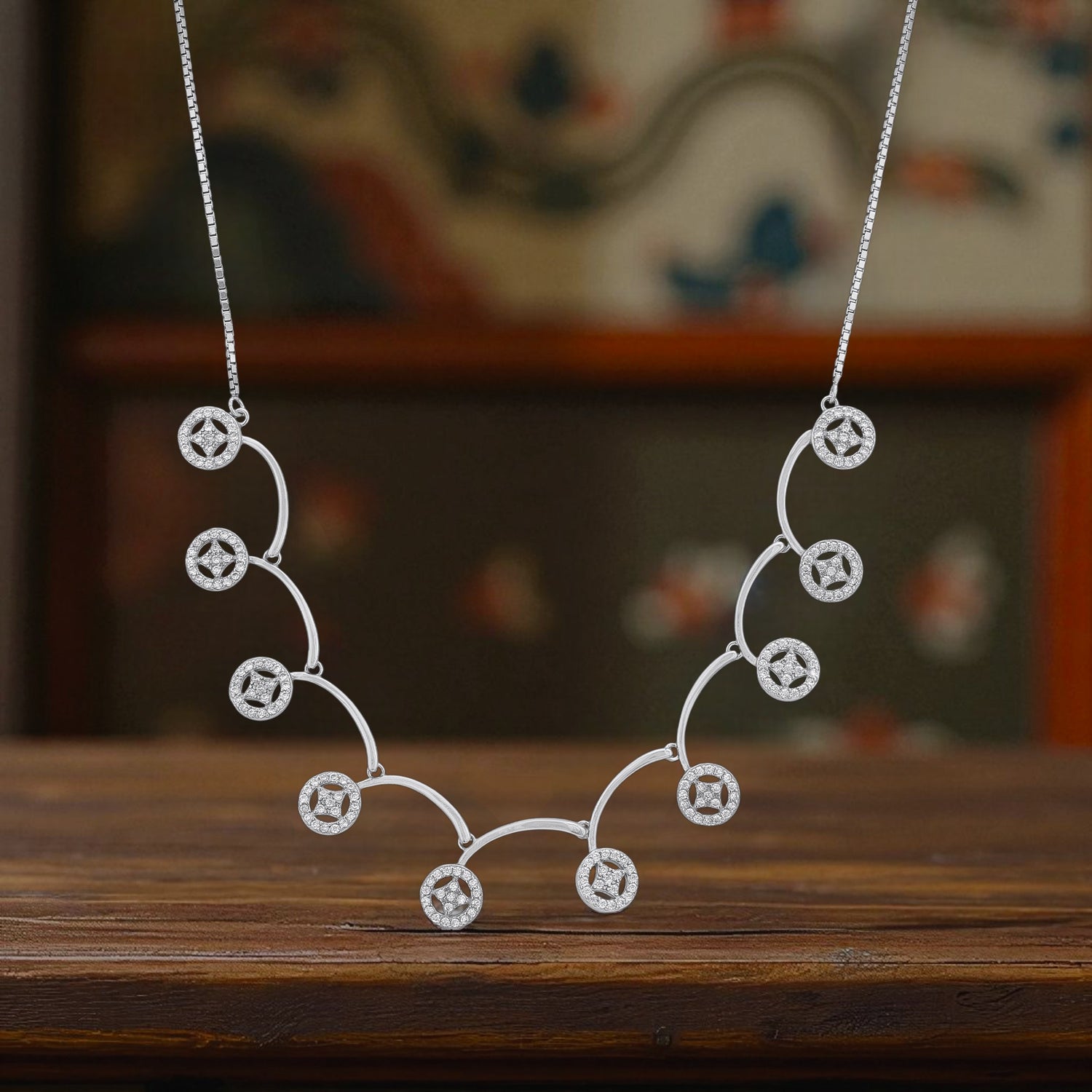 925 Sterling Silver Shimmer Disc Flow Necklace for Women