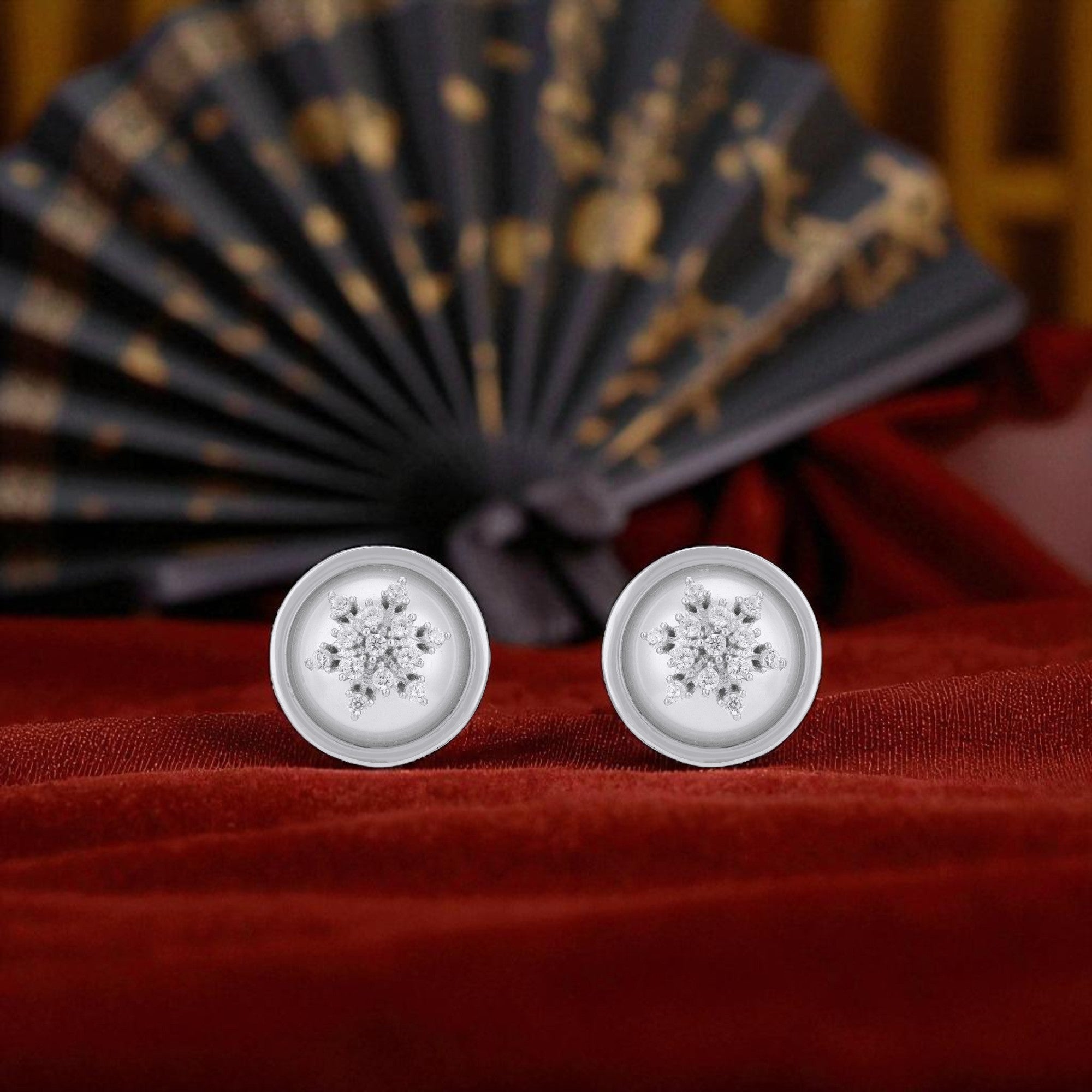 925 Sterling Silver Snowflake Earrings  White Pearl Enamel Dome Earrings for Women