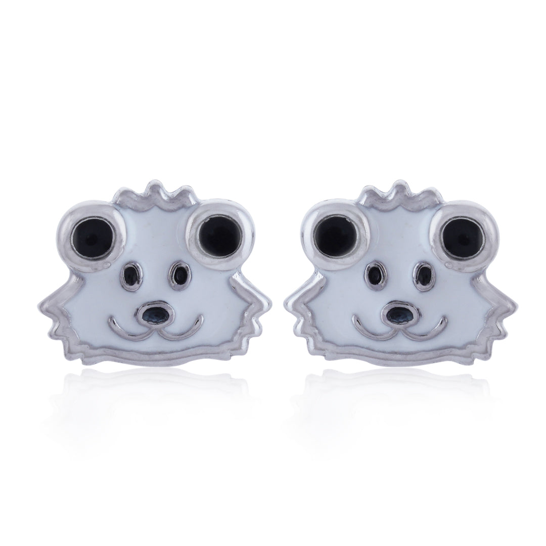 925 Sterling Silver Snowy Bear Rhodium Plated Stud For Kids