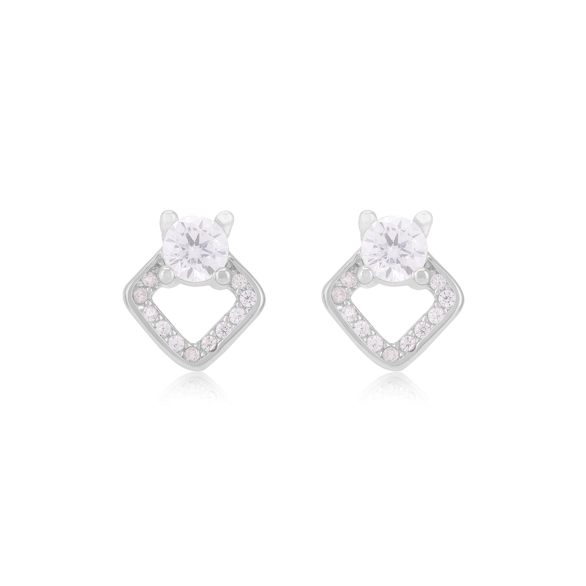 925 Sterling Silver Solitary Centered Side Accent Diamond Shaped Earrings For Women
