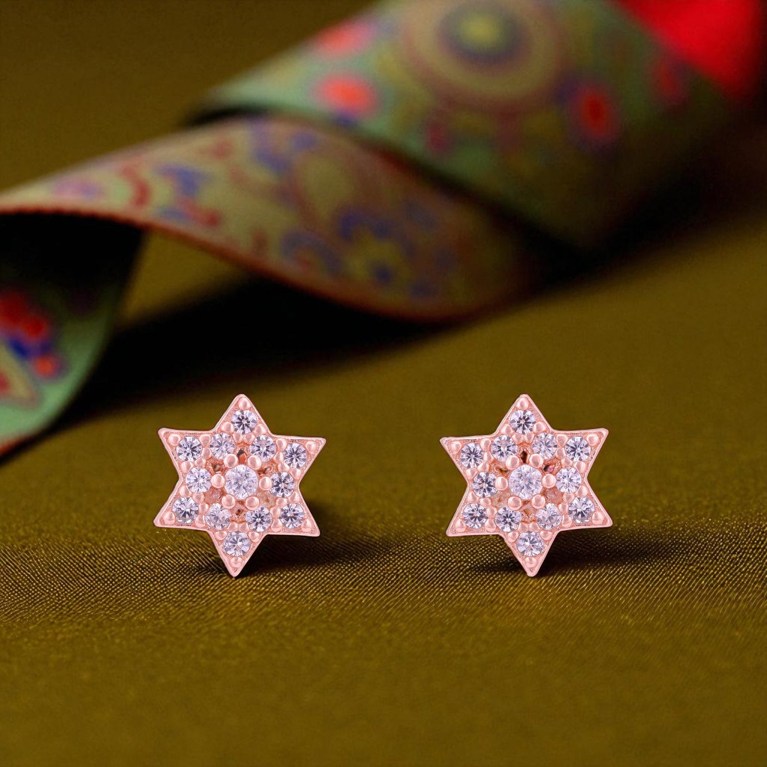 925 Sterling Silver Sparkling Hexa-Star Rose Gold Earrings for Women