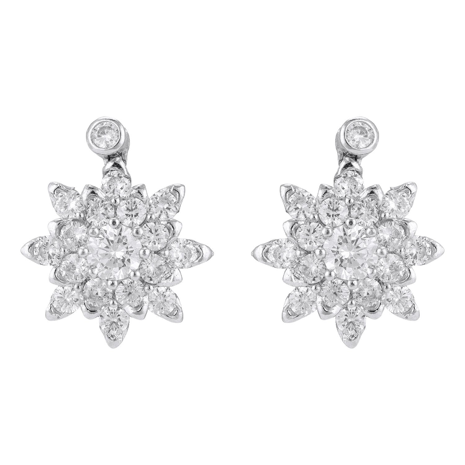 925 Sterling Silver Sparkling Ice Bloom Statement Multi-Layered Crystal Center Earrings for Women