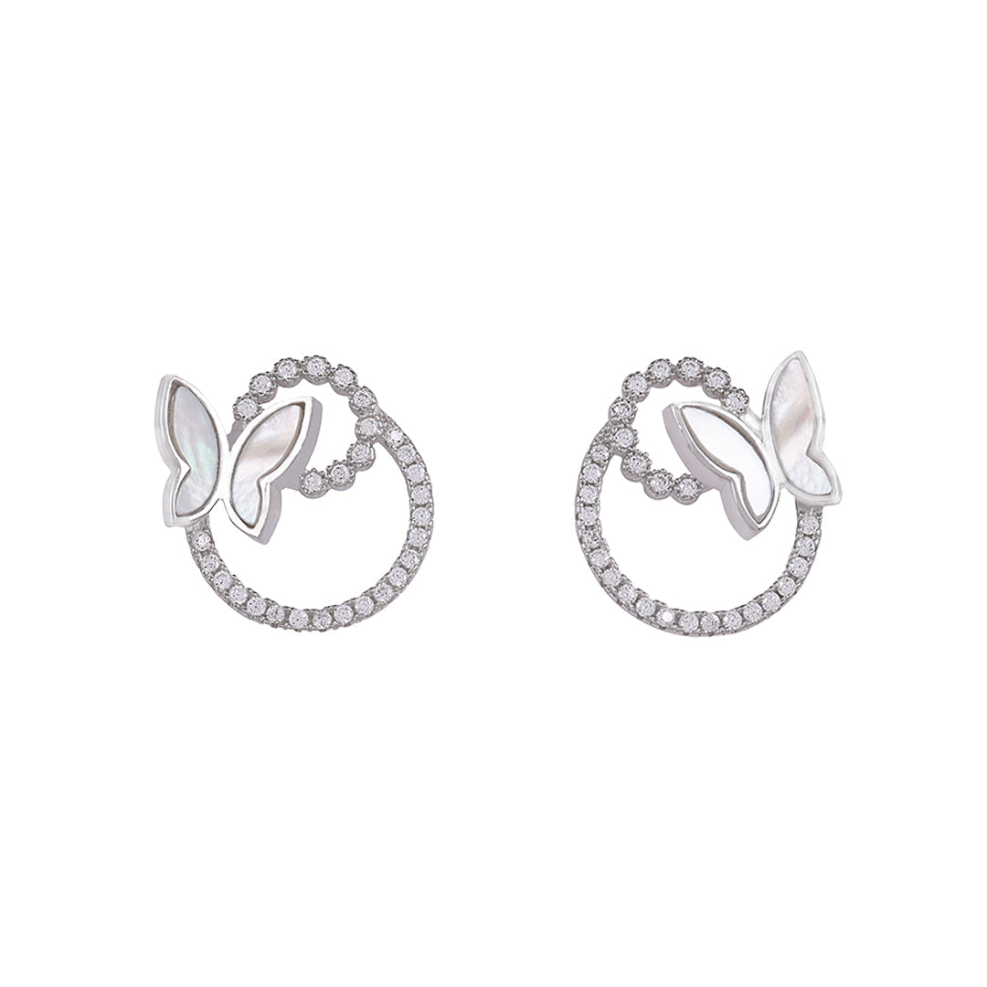 925 Sterling Silver Sparkling Silver Butterfly Stud