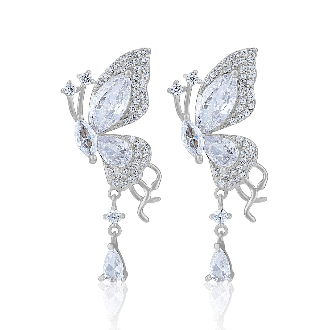 925 Sterling Silver Statement Butterfly Cascading Crystal Drop Earrings for Women