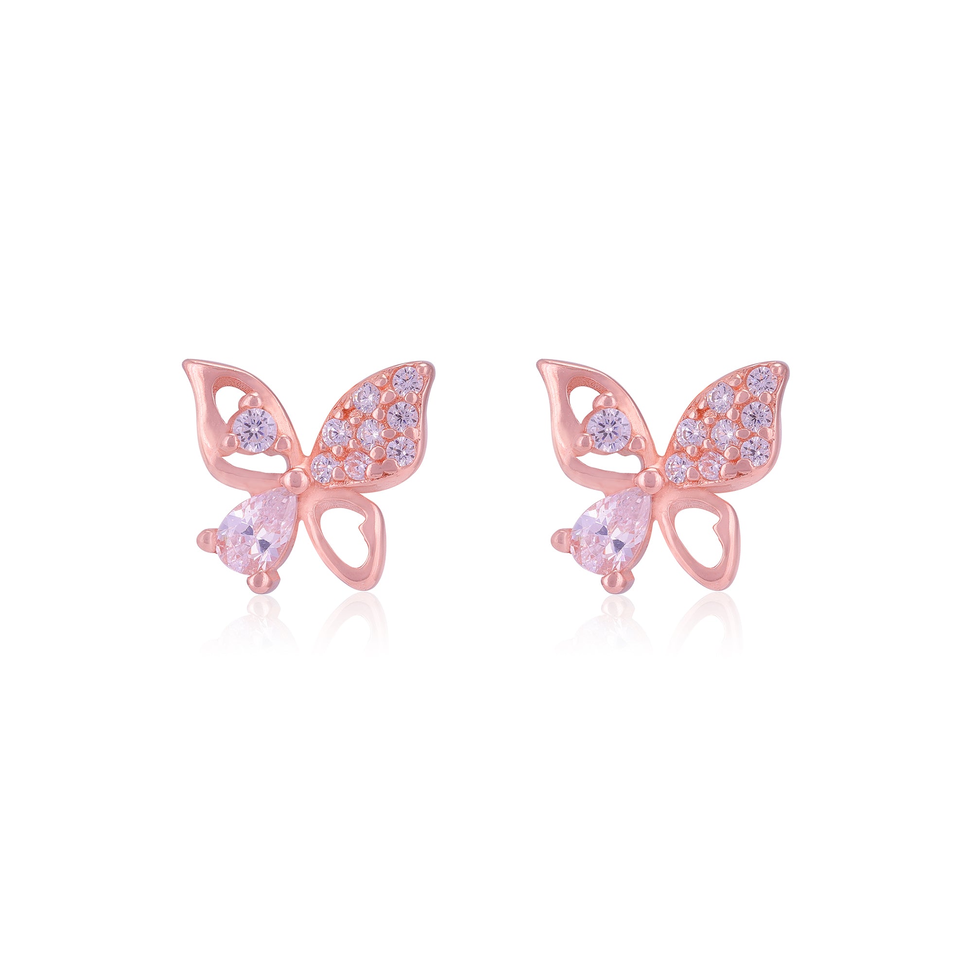 925 Sterling Silver Stone-Encrusted Butterfly Earrings For Women