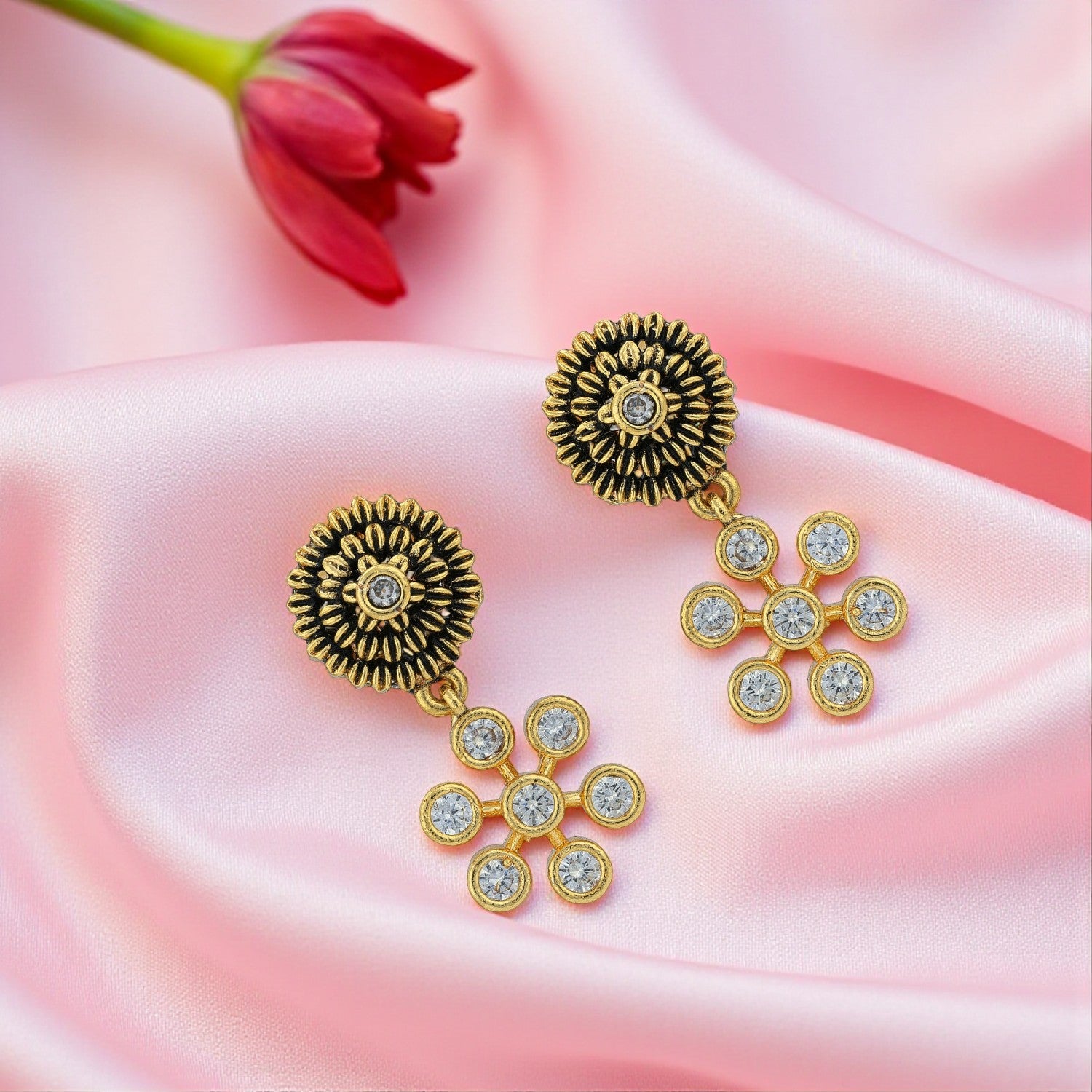 925 Sterling Silver Sunflower Studded Star Drop Earrings for women