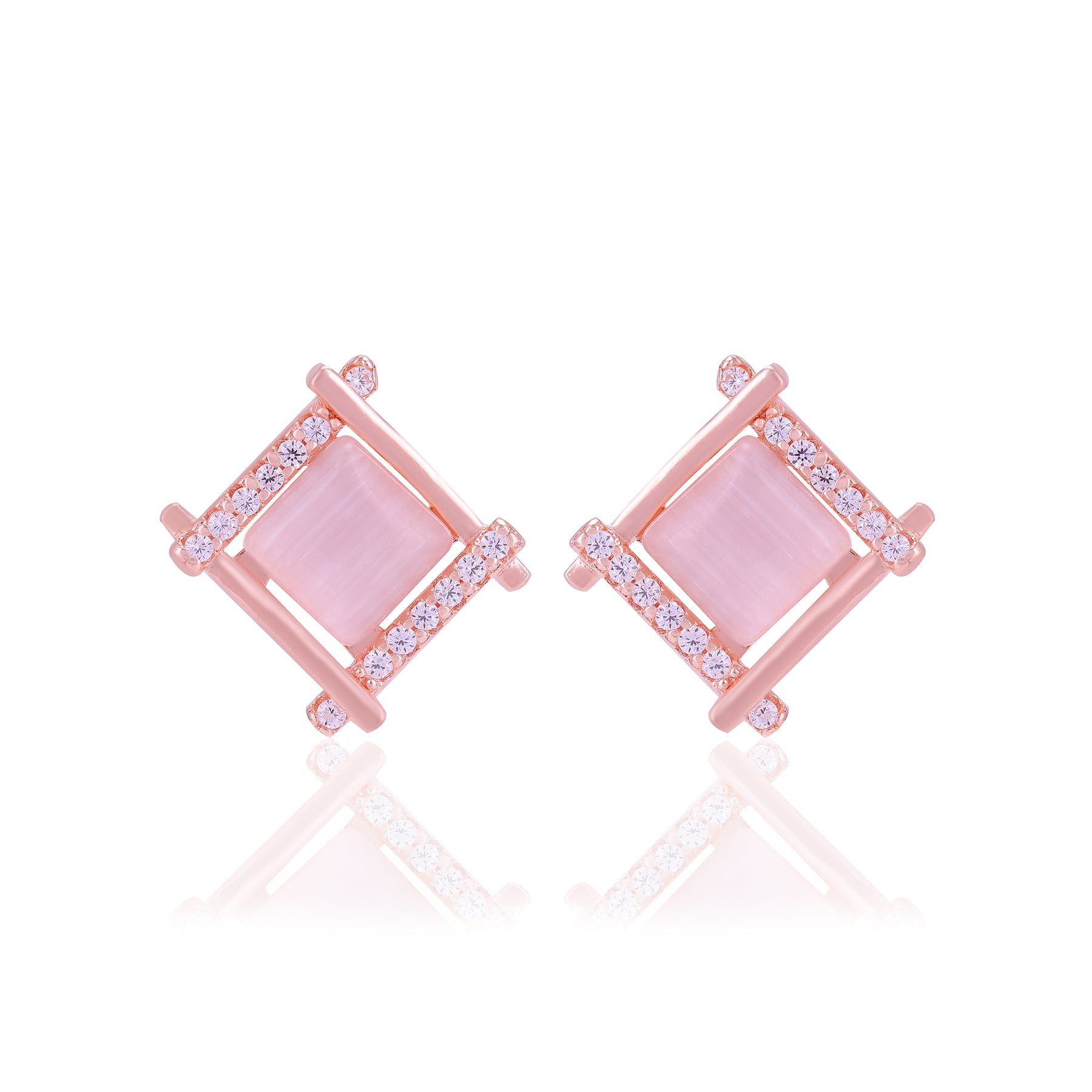 925 Sterling Silver Tilted Square Two Side Stoned Earrings For Women