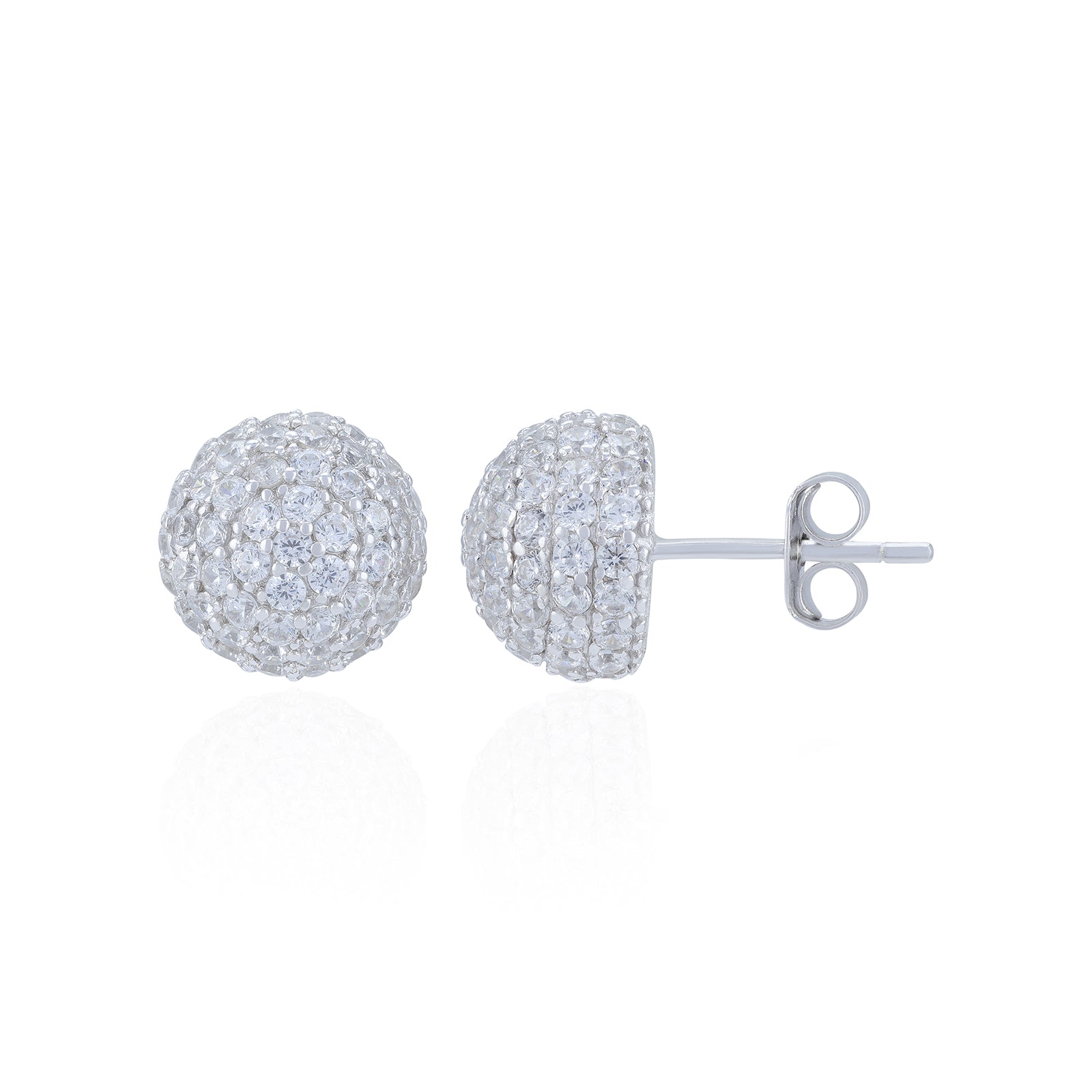 Silver ball earrings on a white background