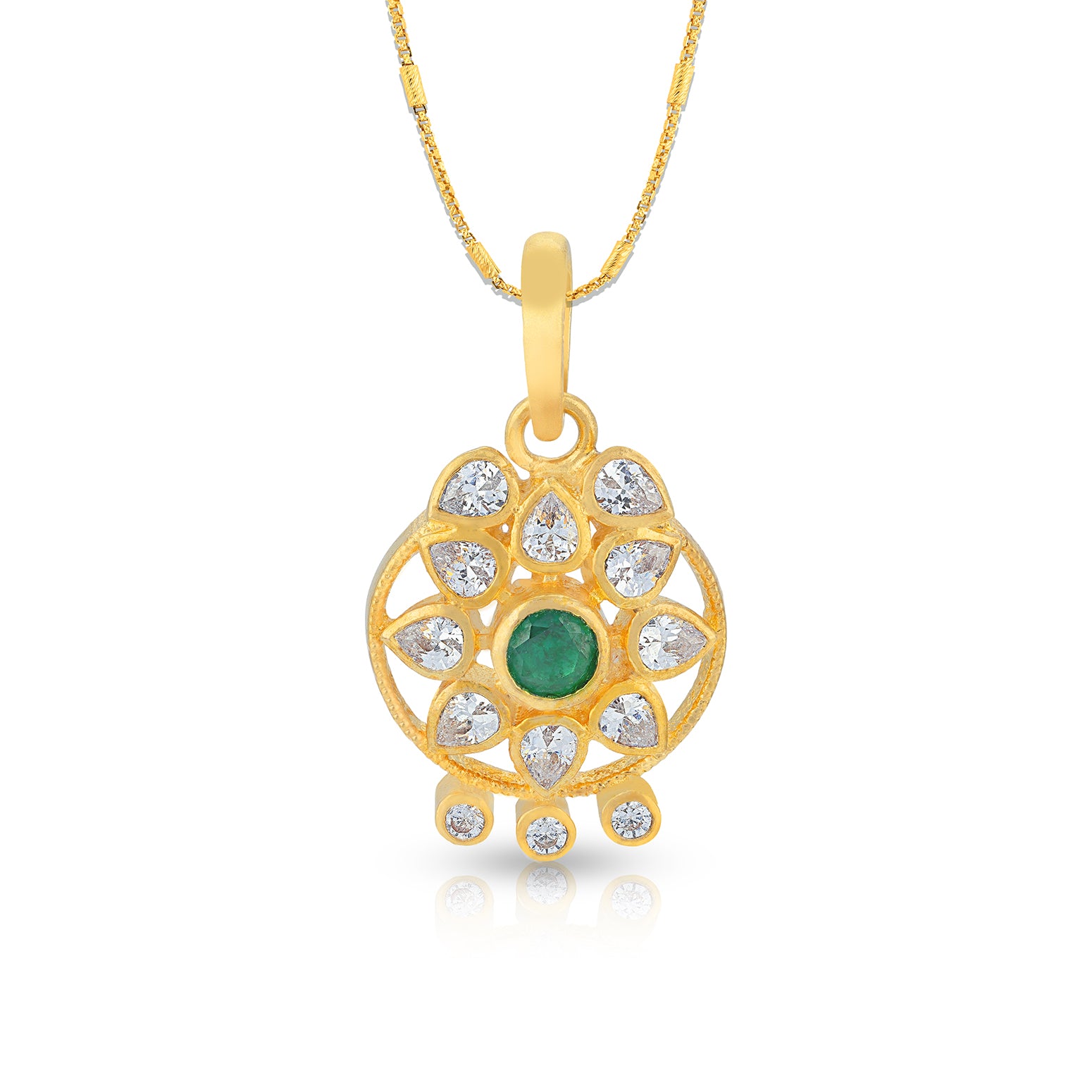 925 Sterling Silver Traditional Floral Green Centered Pendent for Women