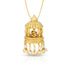 Gold necklace with intricate design and pearl accents on a white background