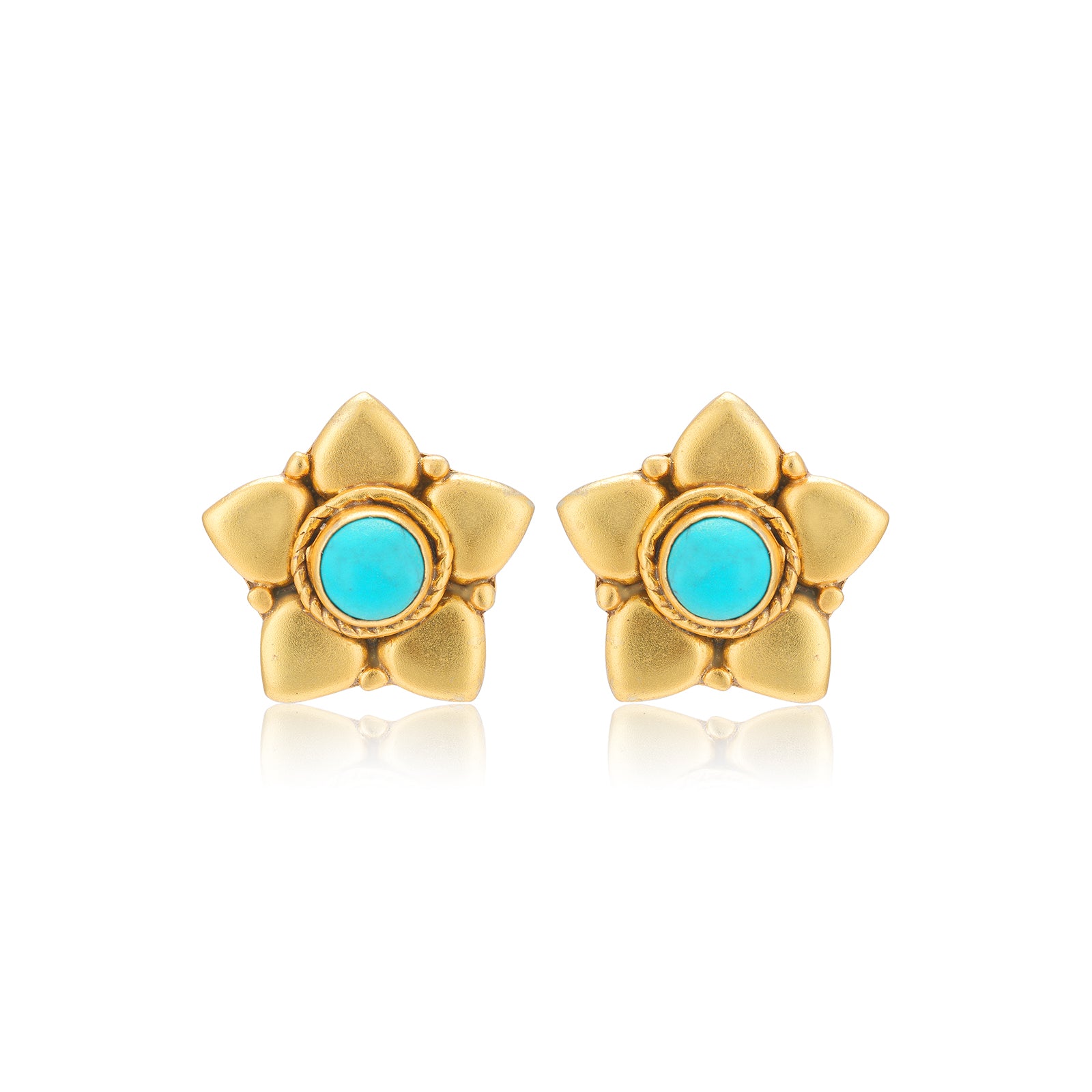 925 Sterling Silver Turquoise Centered Bold Floral Gold Plated Earrings For Women