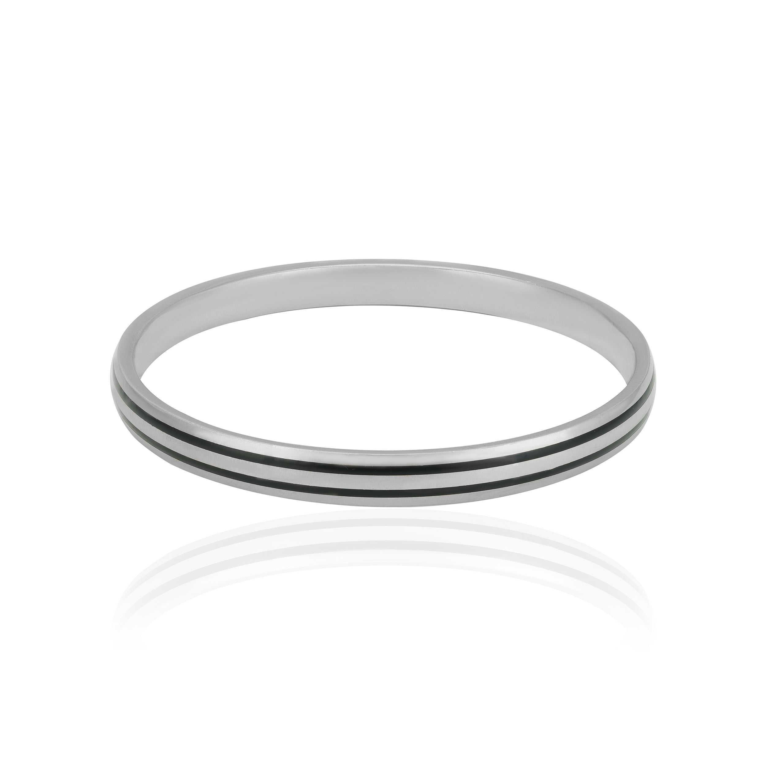 925 Sterling Silver Twin Drive Black Stripe Rhodium Plated Kada for Men