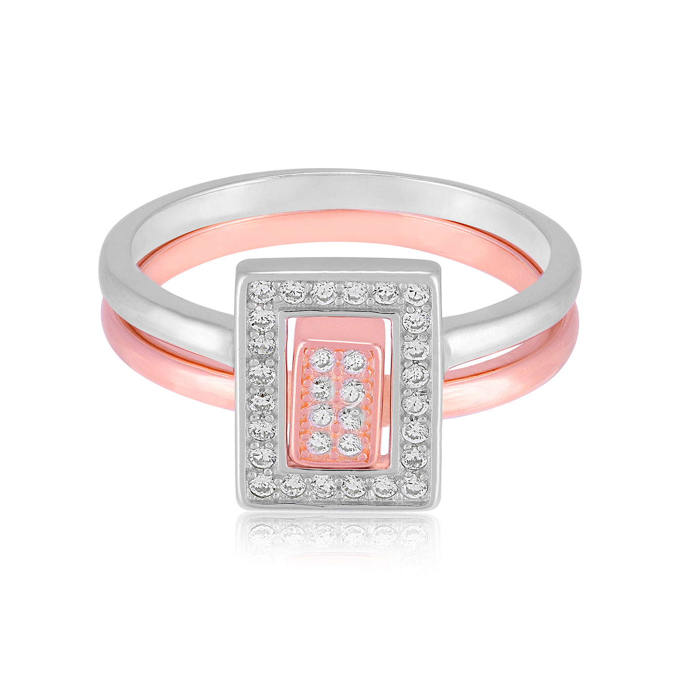 925 Sterling Silver Twin Tone Regal Rectangle Statement Ring for Women