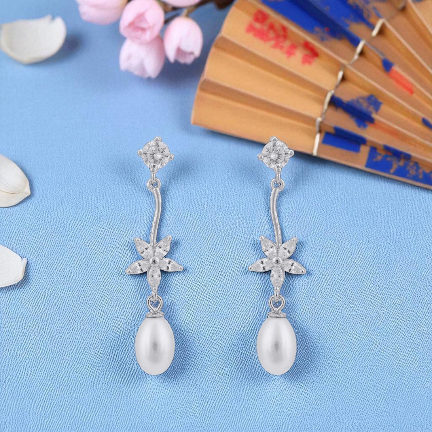925 Sterling Silver Twirl Bloom Pearl Earring for Women