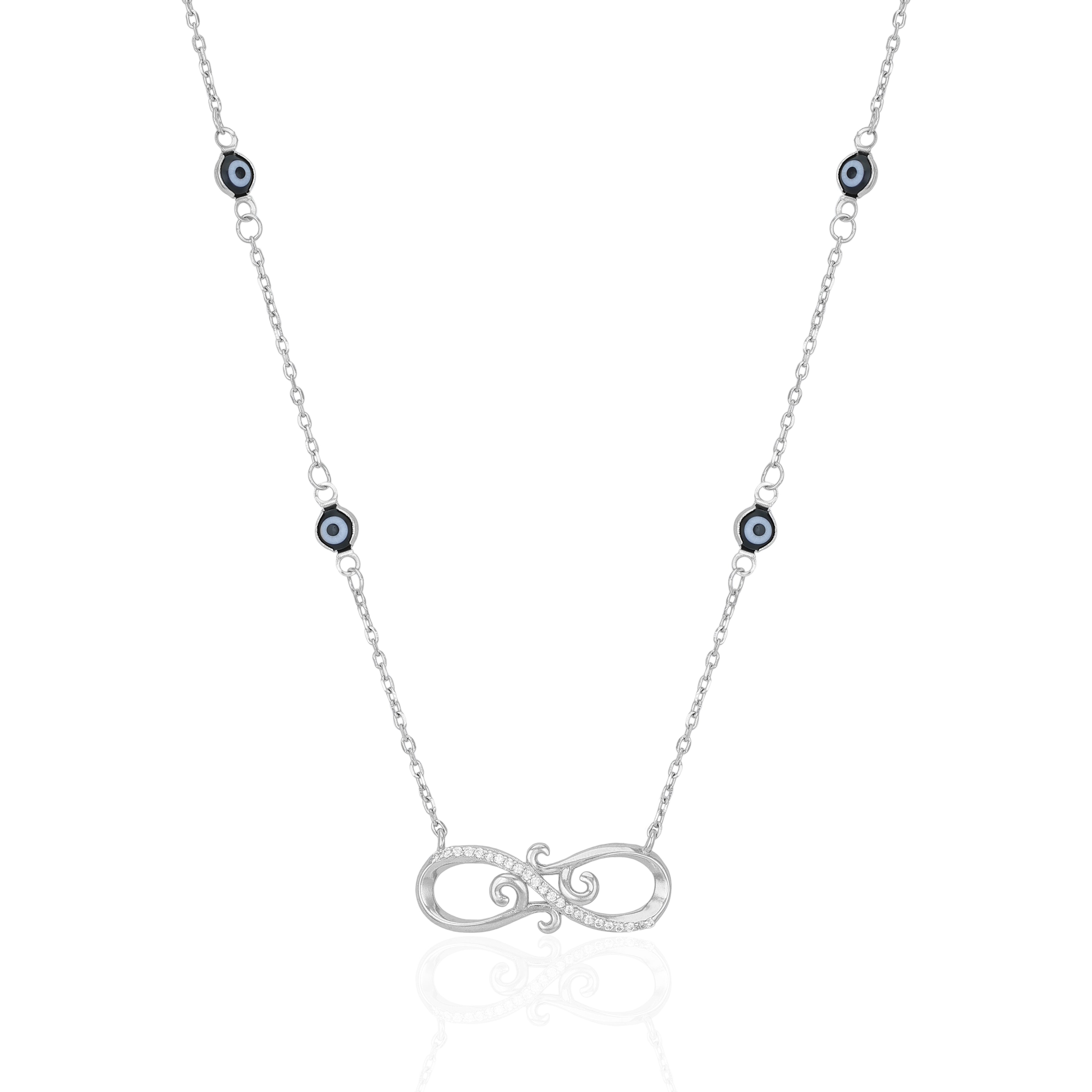 925 Sterling Silver Twisted Infinity Symbol Enamel Evil Eye Chain Pendant for Women