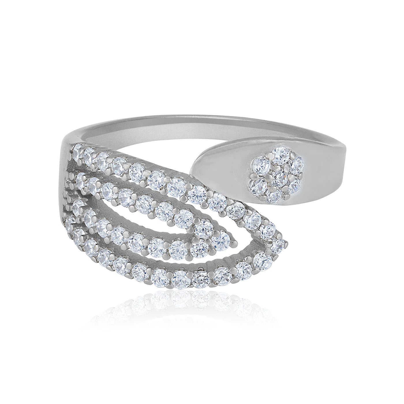 925 Sterling Silver Twisting Harmony Dual Leaf Curve Statement Ring for Women