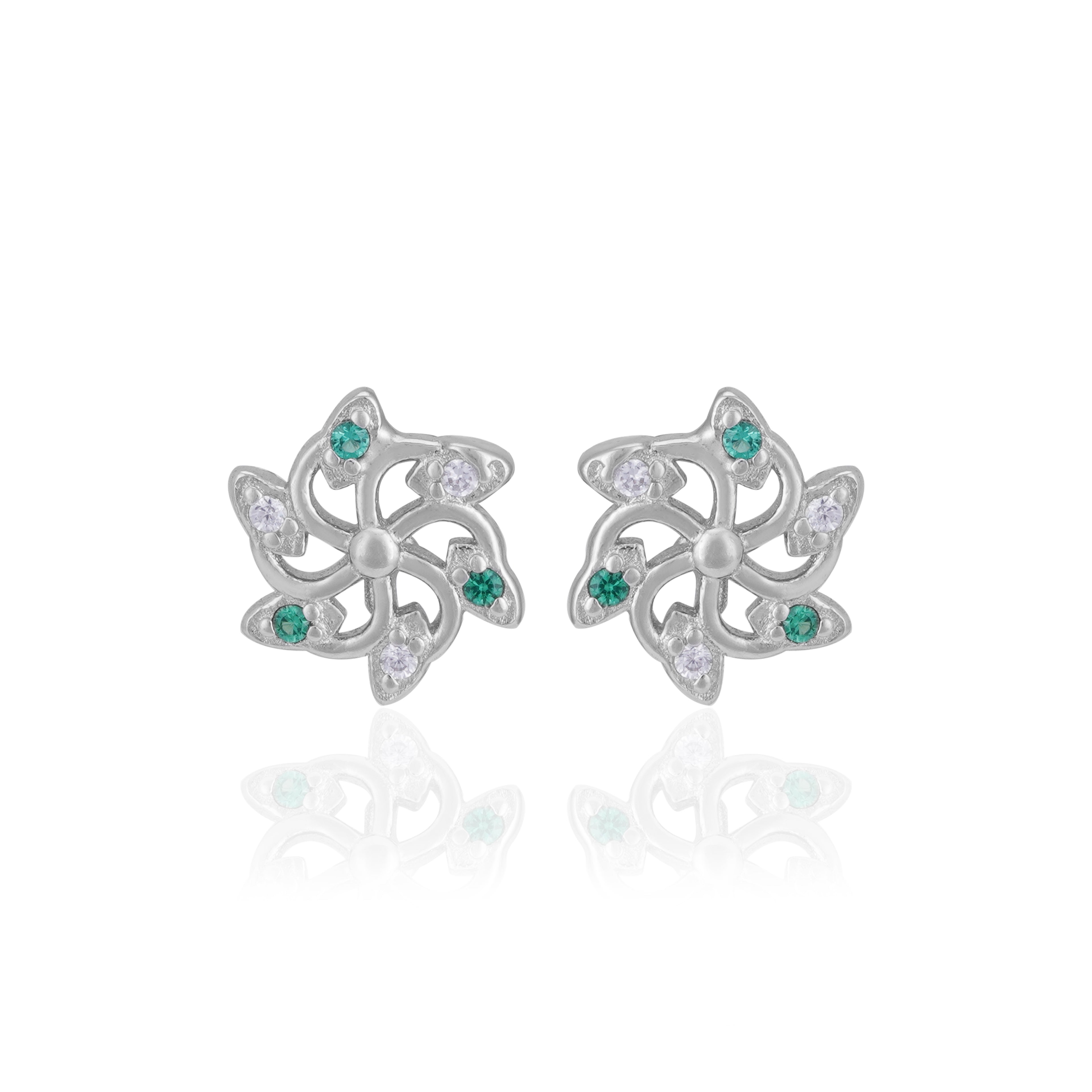 925 Sterling Silver Verdant Spin Rhodium Plated Petite Stud for Women