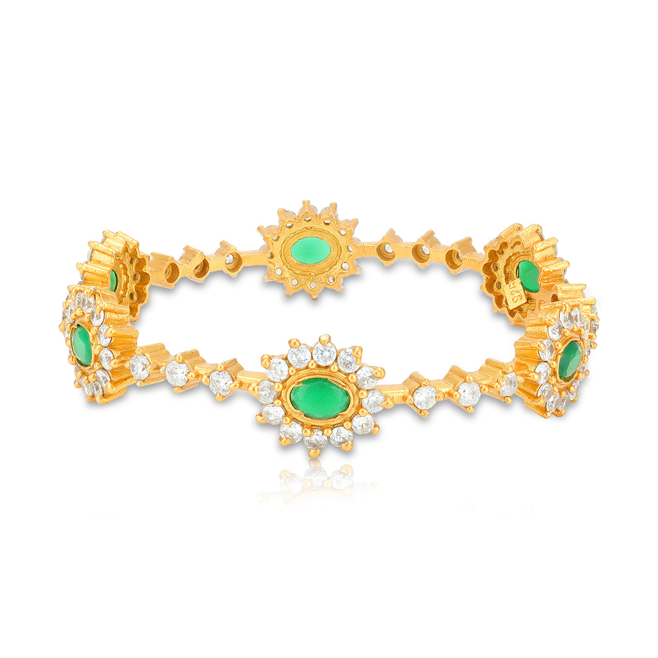 925 Sterling Silver Vintage Cluster Link Emerald Center Bangles For Women