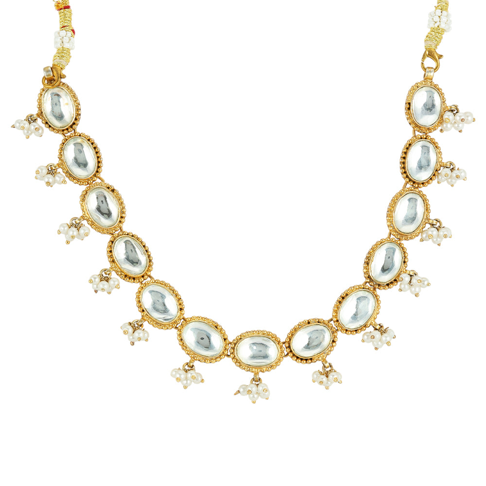 925 Sterling Silver White Kundan Gold Plated Necklace For Women