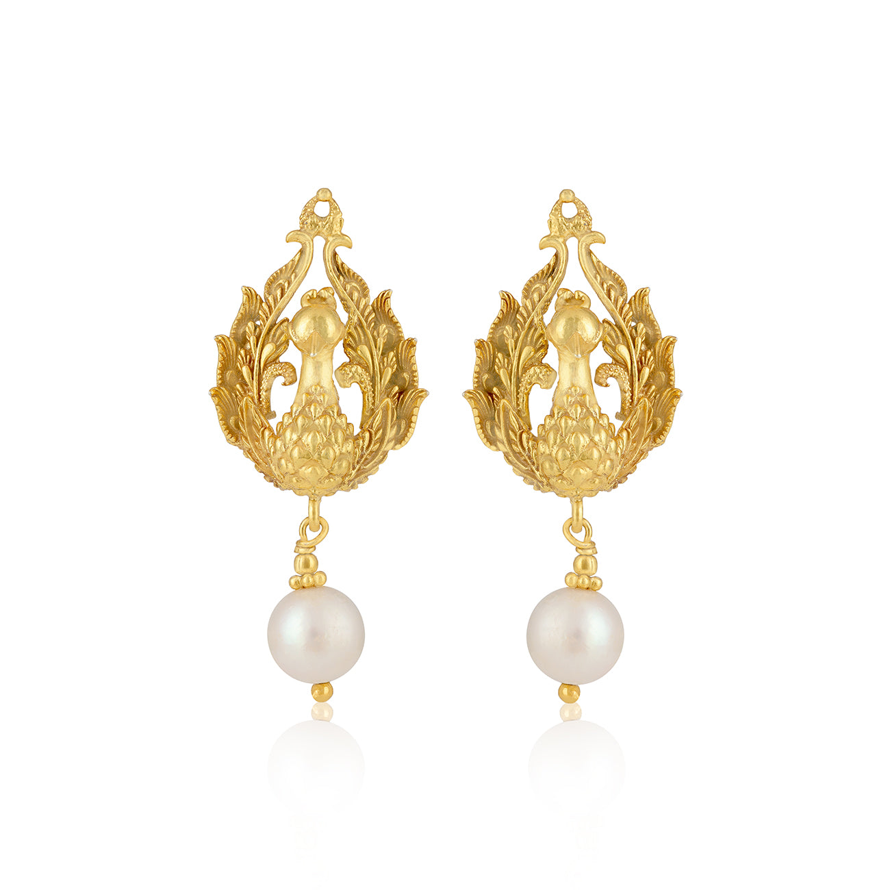 925 Sterling Silver Winged Peacock Gold Plated Pearl Drop Earrings for Women