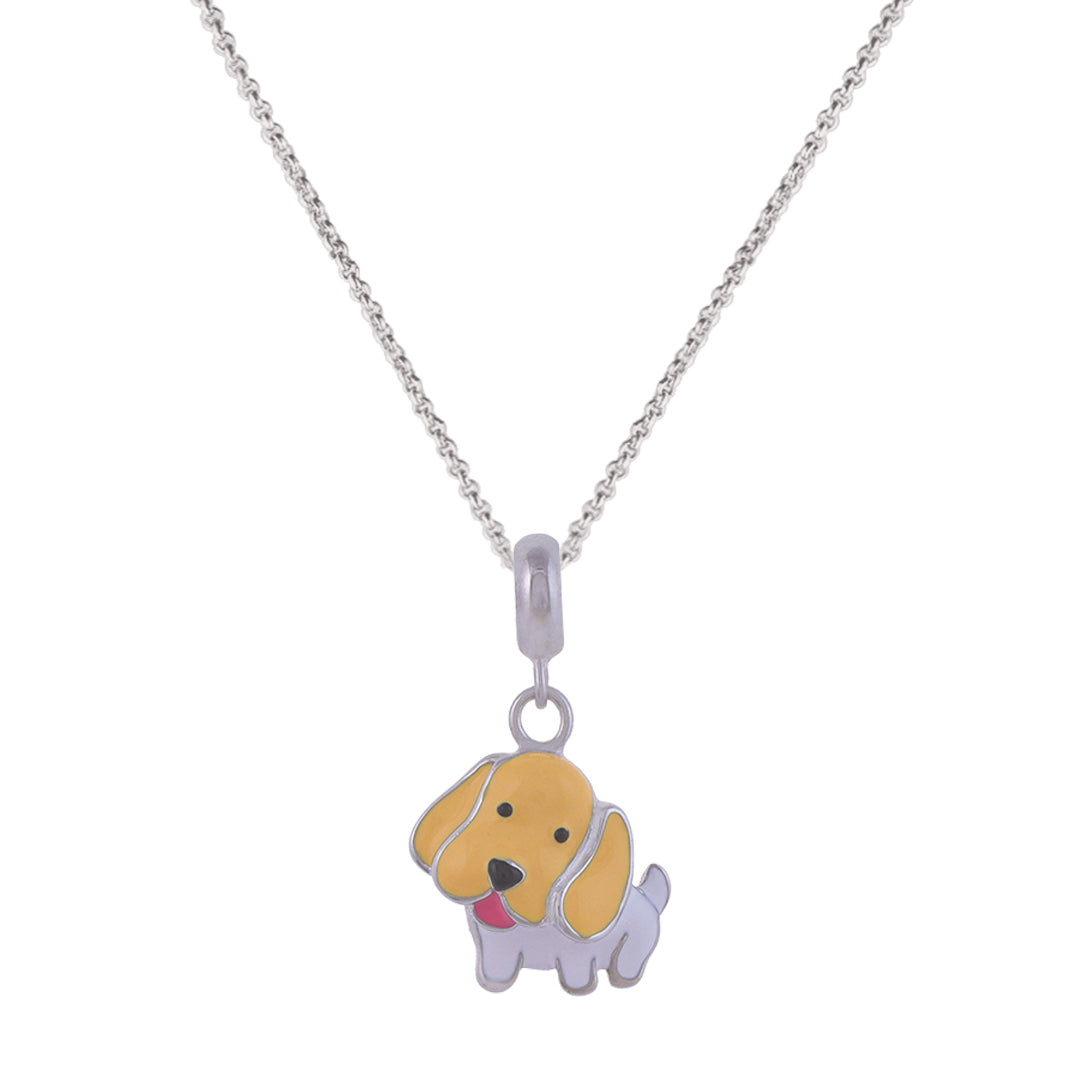 925 Sterling Silver Yel-love Puppy Rhodium Plated Pendant For Kids