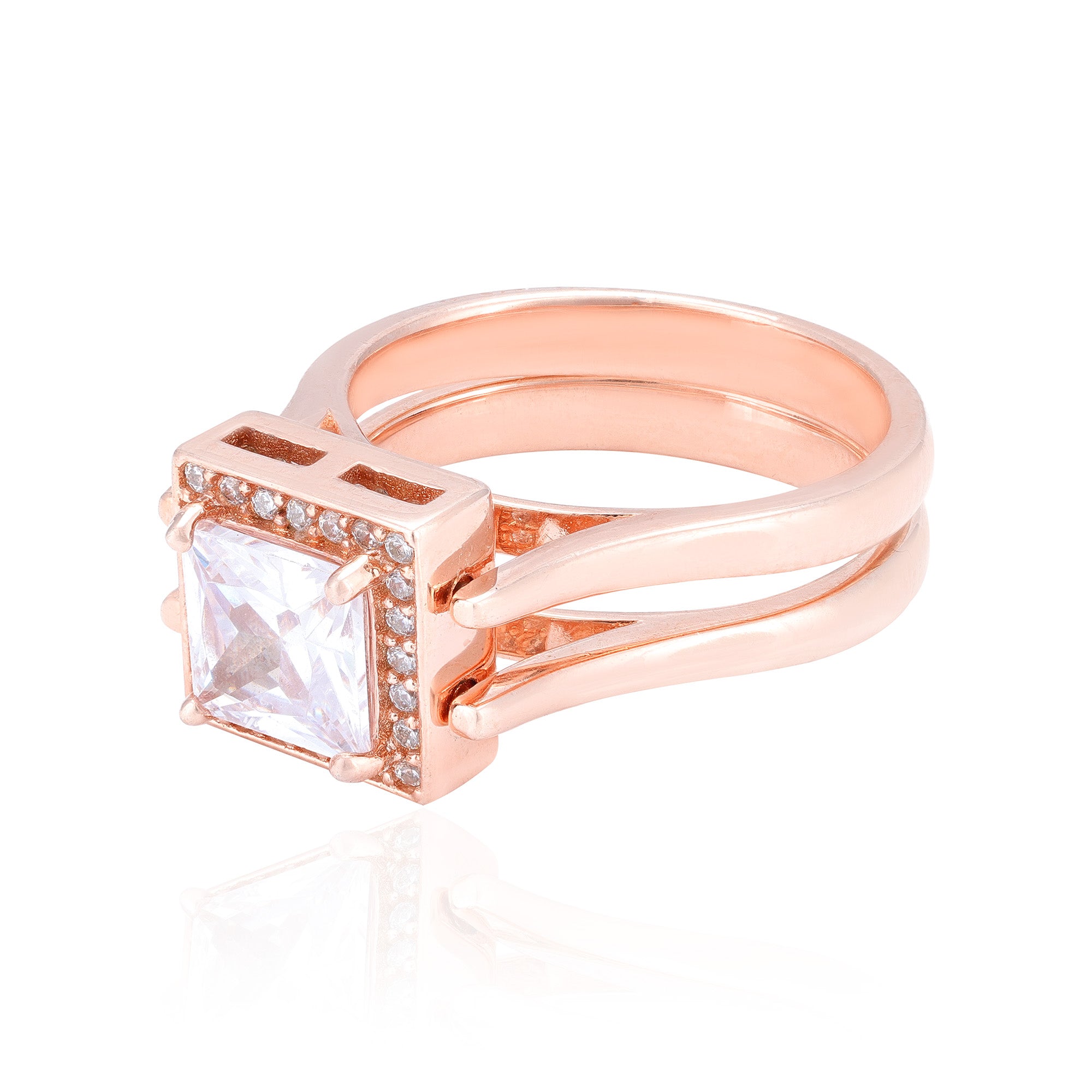 925 Sterling Silver Solitaire Twist L Initial Rose Gold Plated Ring for Women