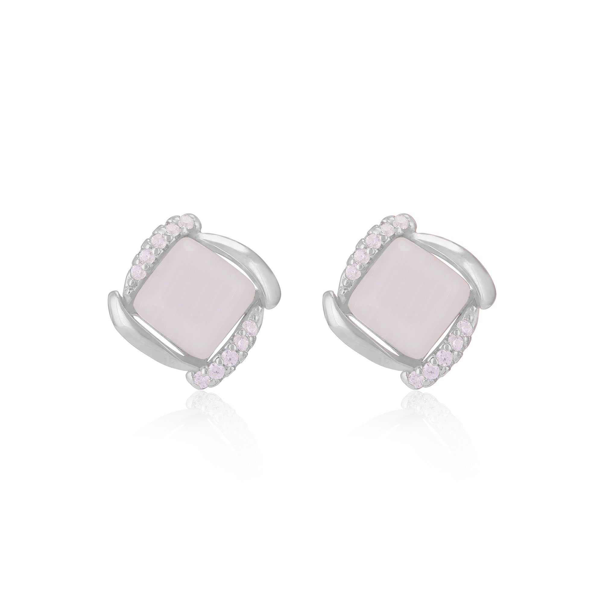 925 Sterling Silver Square Shape Two Sides Stoned Earrings For Women