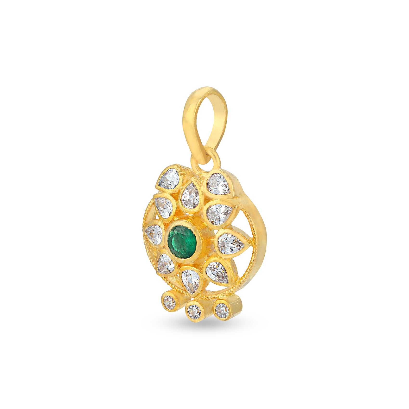 925 Sterling Silver Traditional Floral Green Centered Pendent for Women