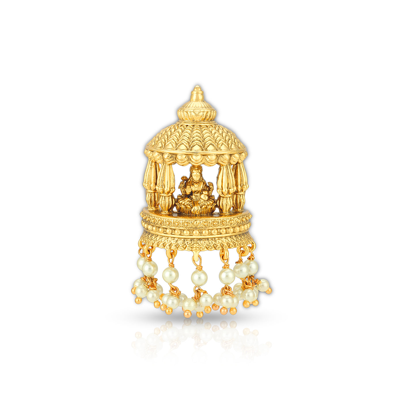 Gold decorative item with pearls on a white background