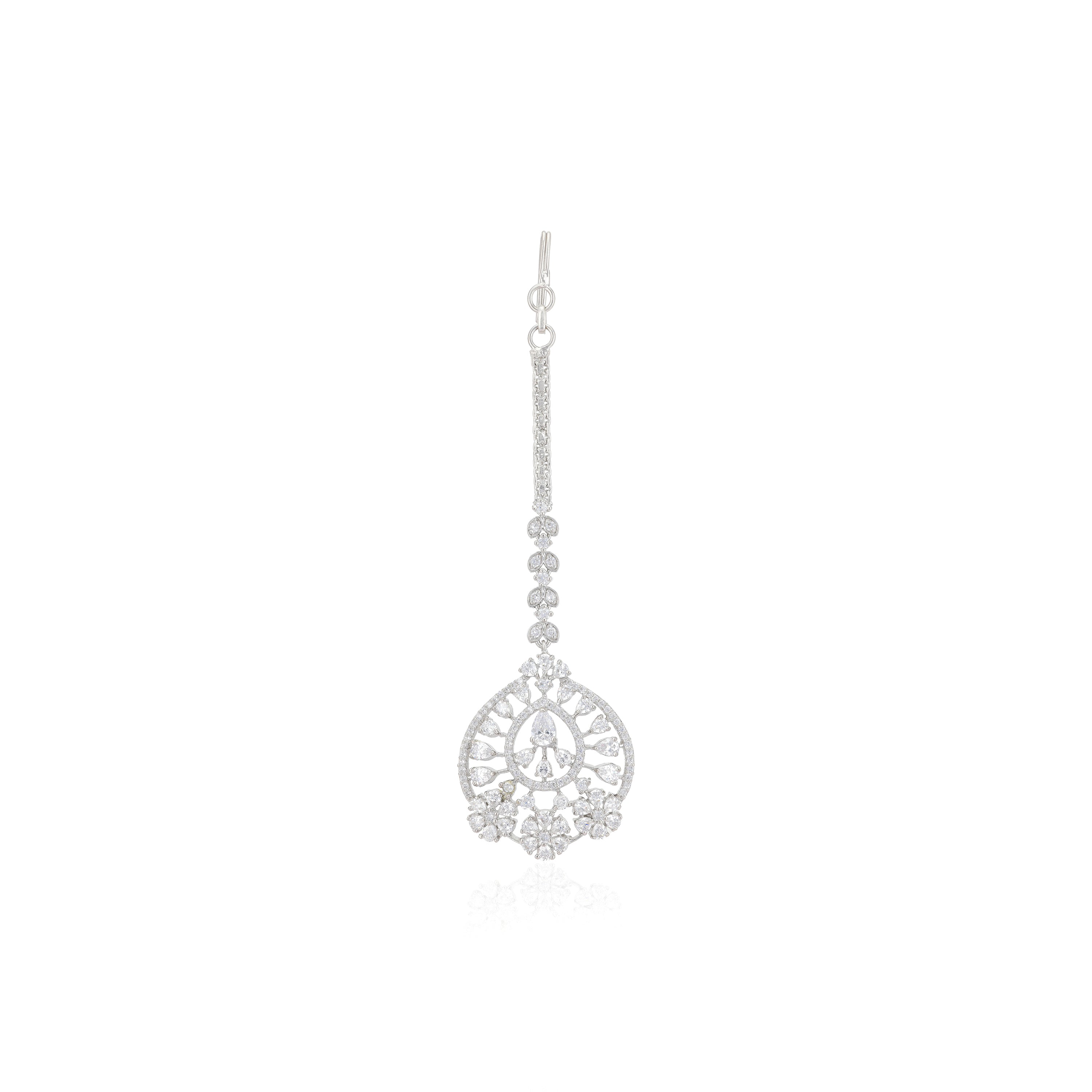925 Triple Daisy Rhodium Plated Charm Tikka