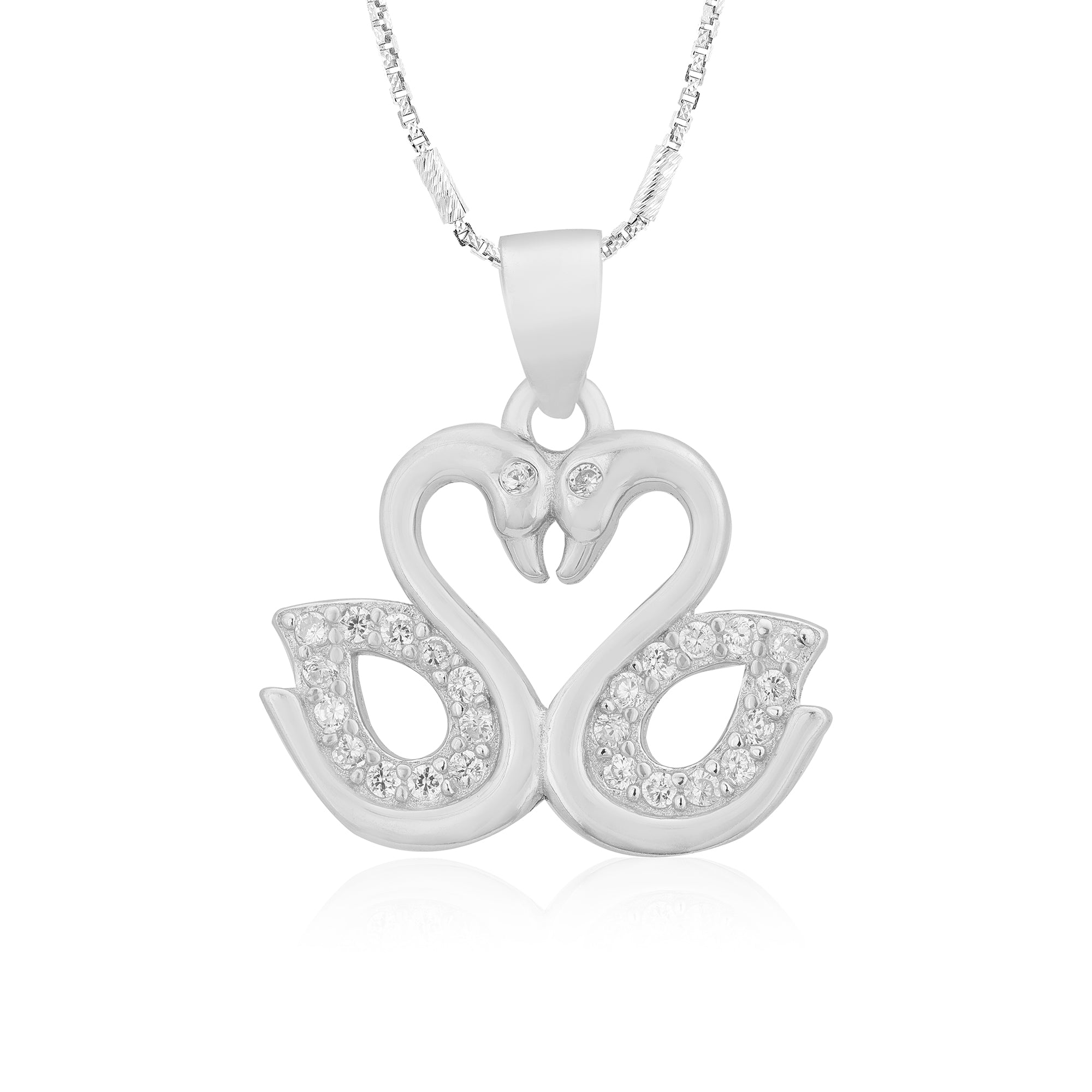 925 Twin Swan Rhodium Plated Connected Heart Pendants