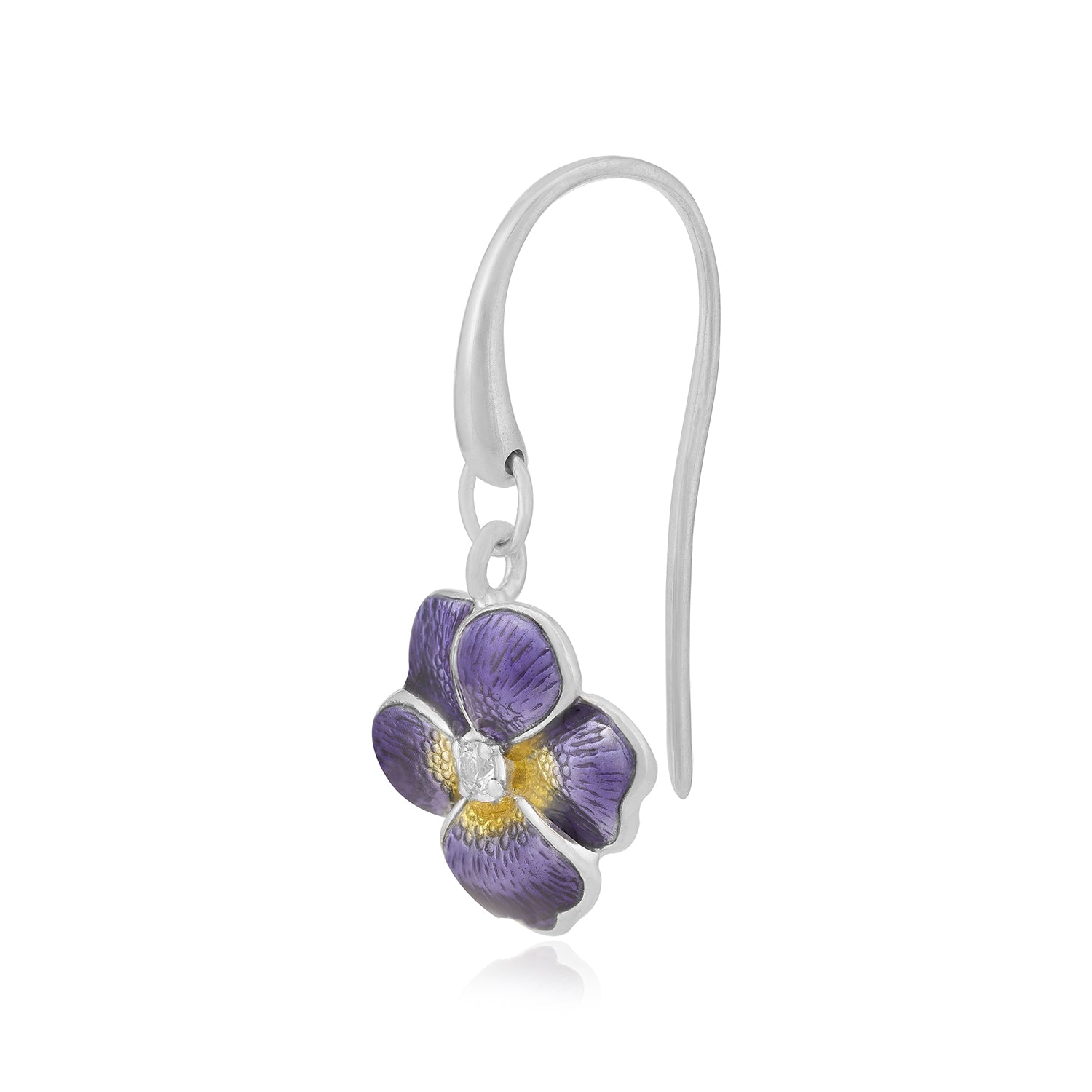 925 Violet Pansy Flower Rhodium Plated Sterling Silver Earrings