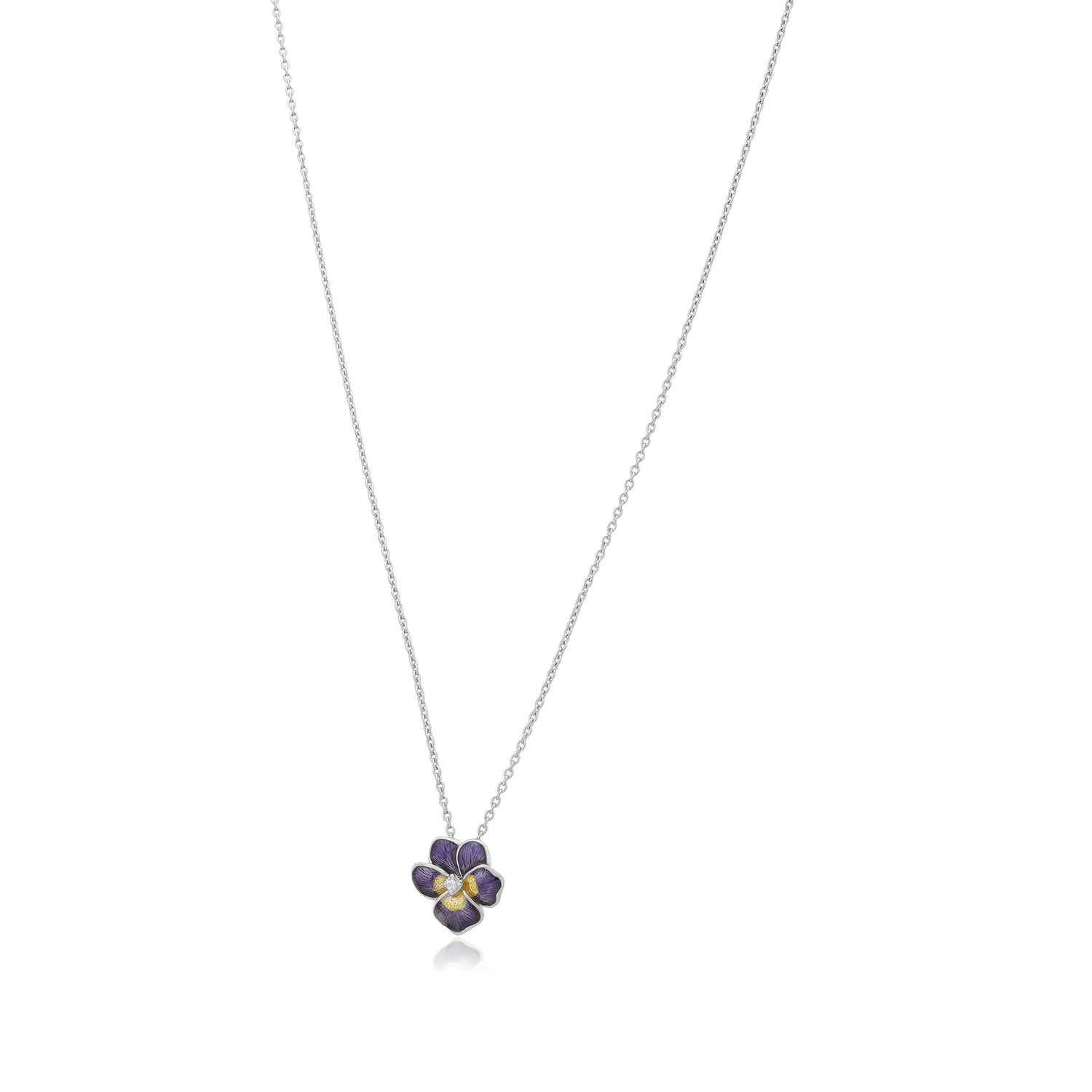 925 Violet Pansy Rhodium Plated Sterling Silver Flower Chain Pendants