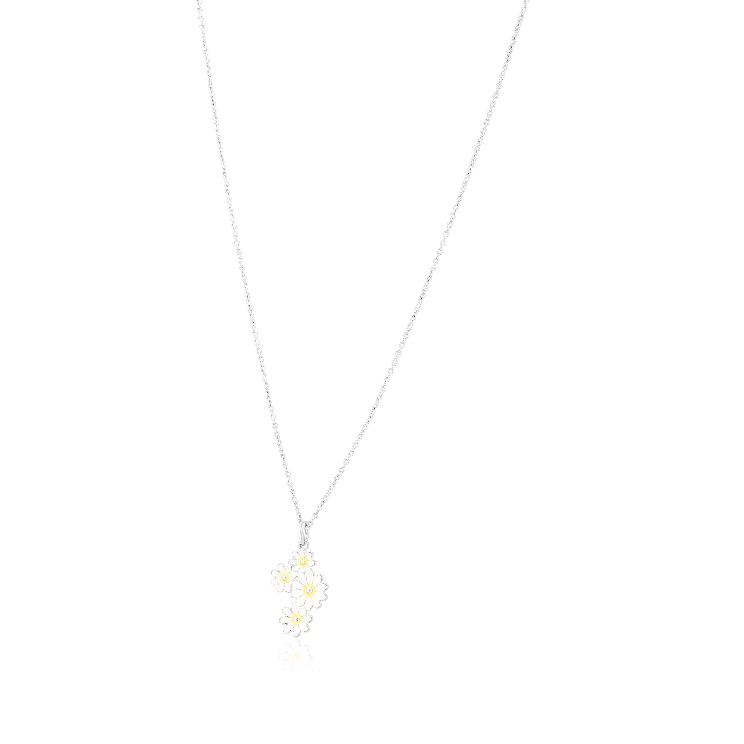925 White Daisy Bouquet Rhodium Plated Chain Pendants