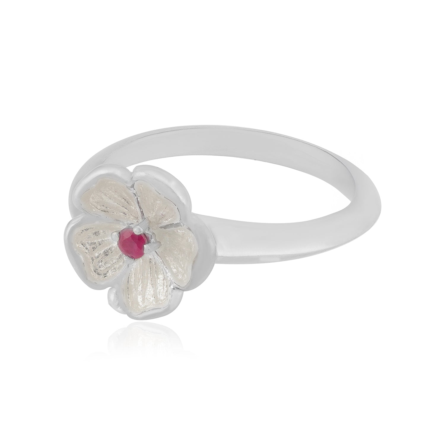 925 Enamel White Flower Sterling Silver Rings