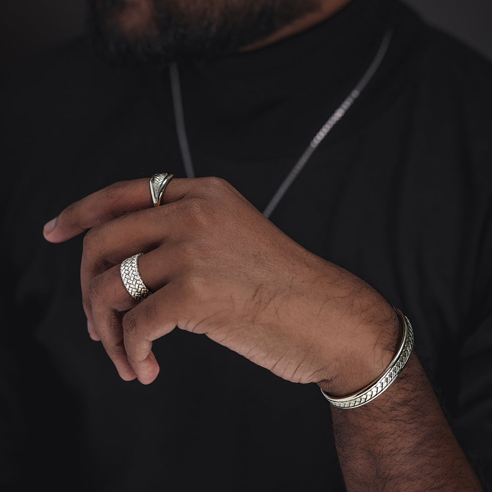 925 sterling silver Rhodium Plated Classic Herringbone Ring