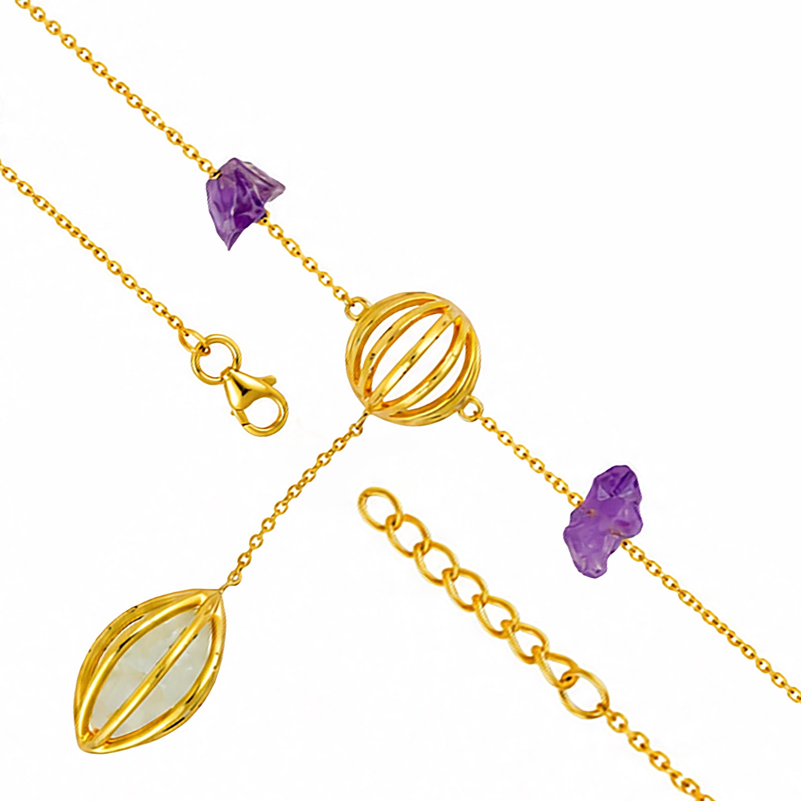 Amethyst Cage 925 Sterling Silver Chain Bracelet