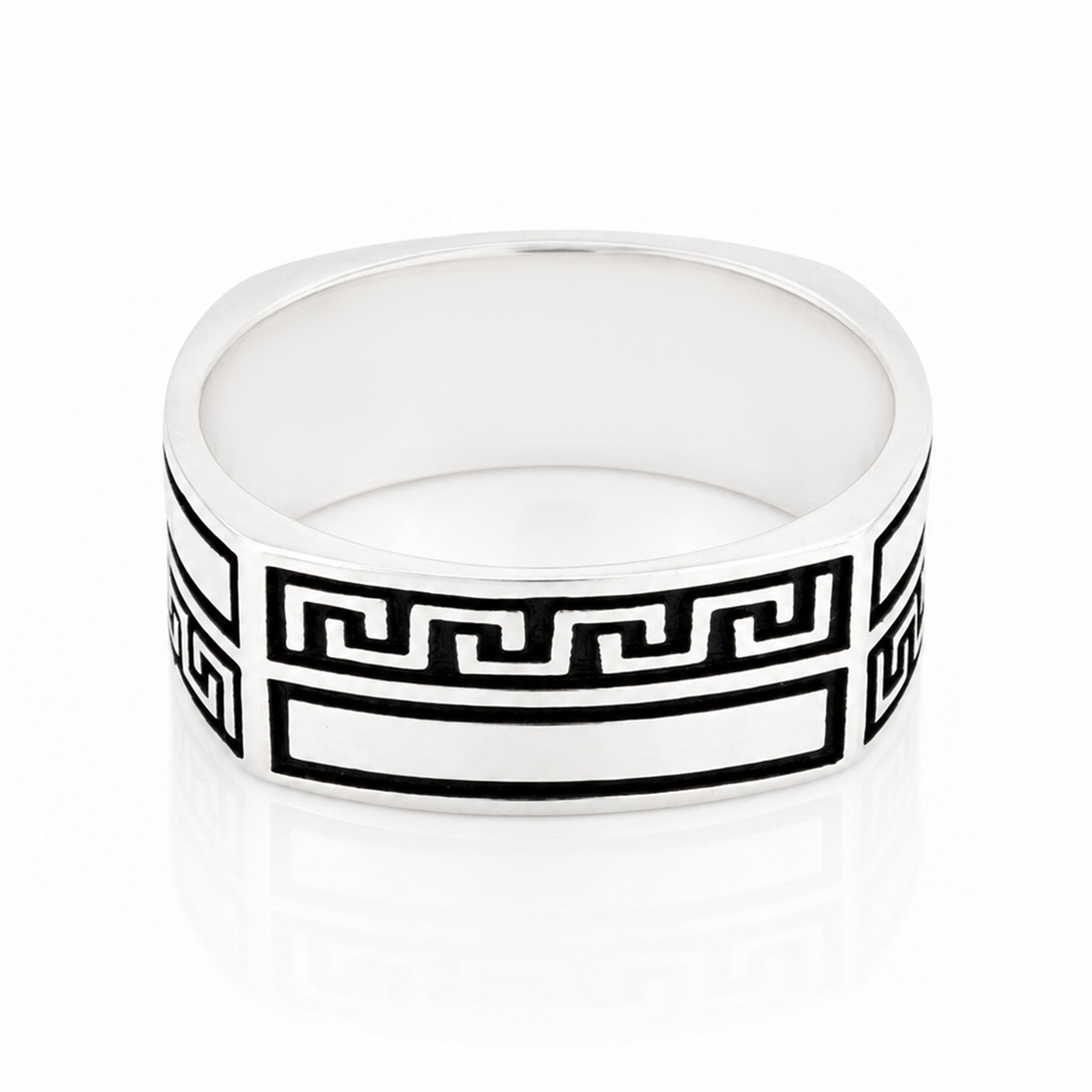 Ancient Greek Meander Band 925 Sterling Silver Ring for Men