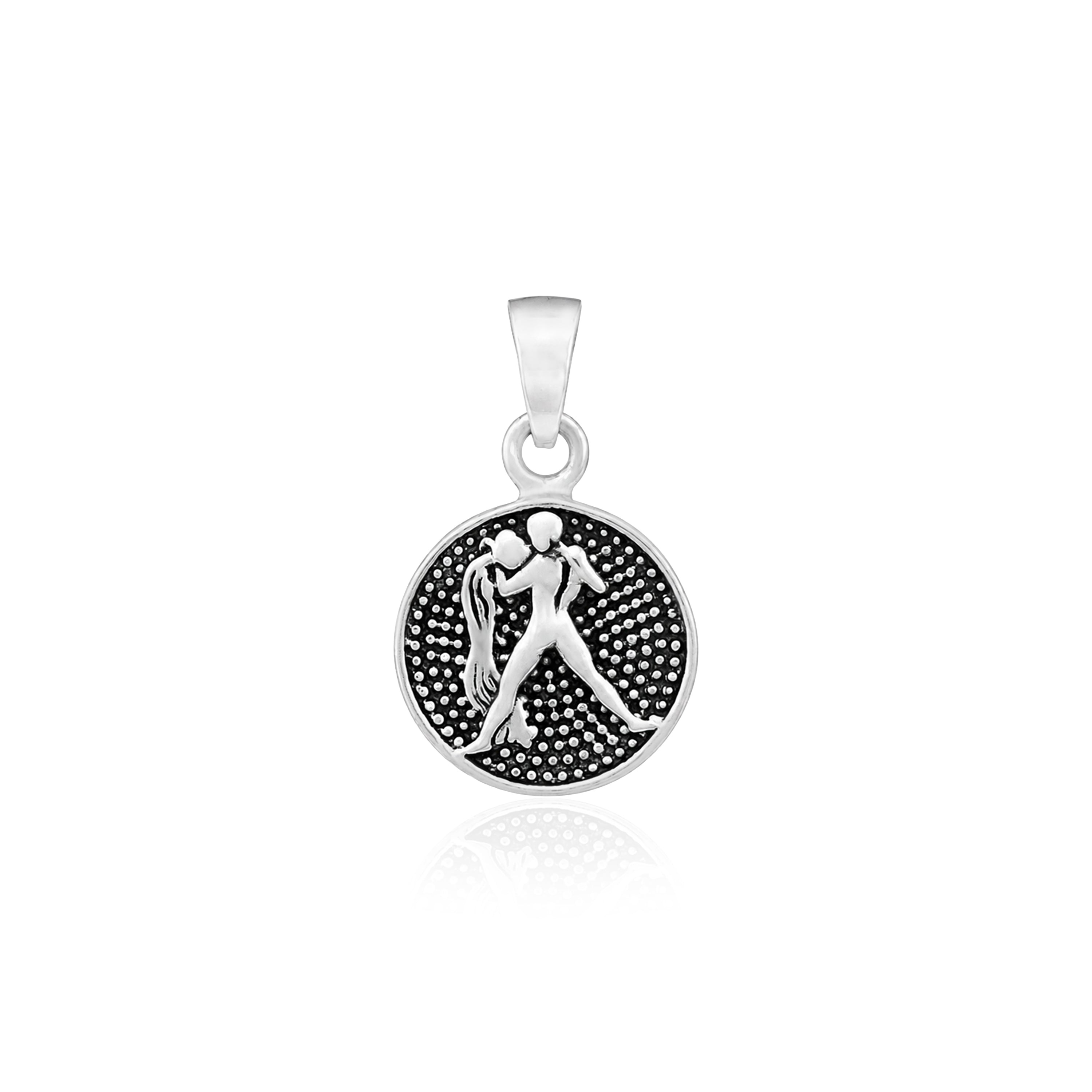 Antique Aquarius Zodiac Disc 925 Sterling Silver Pendant for Men