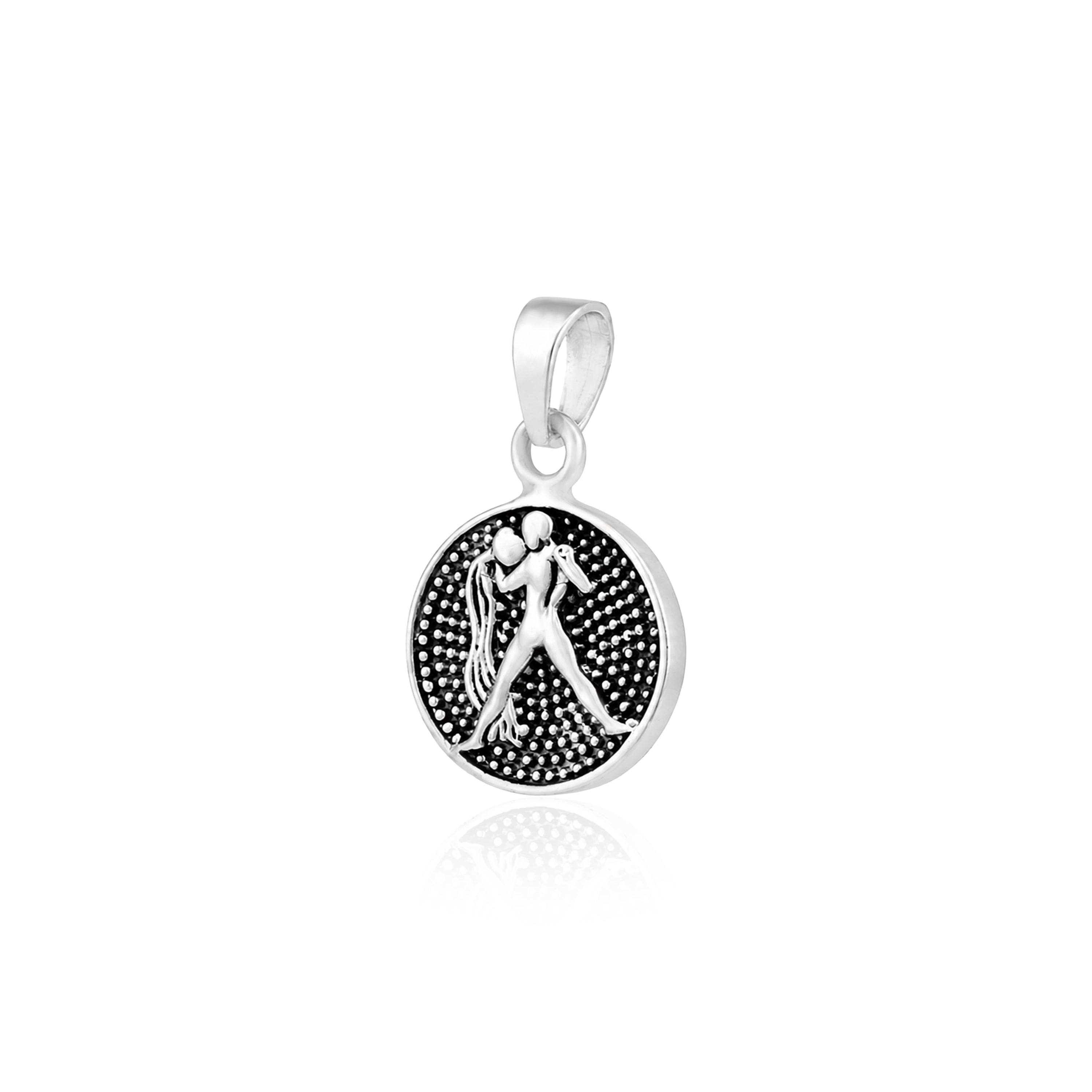 Antique Aquarius Zodiac Disc 925 Sterling Silver Pendant for Men