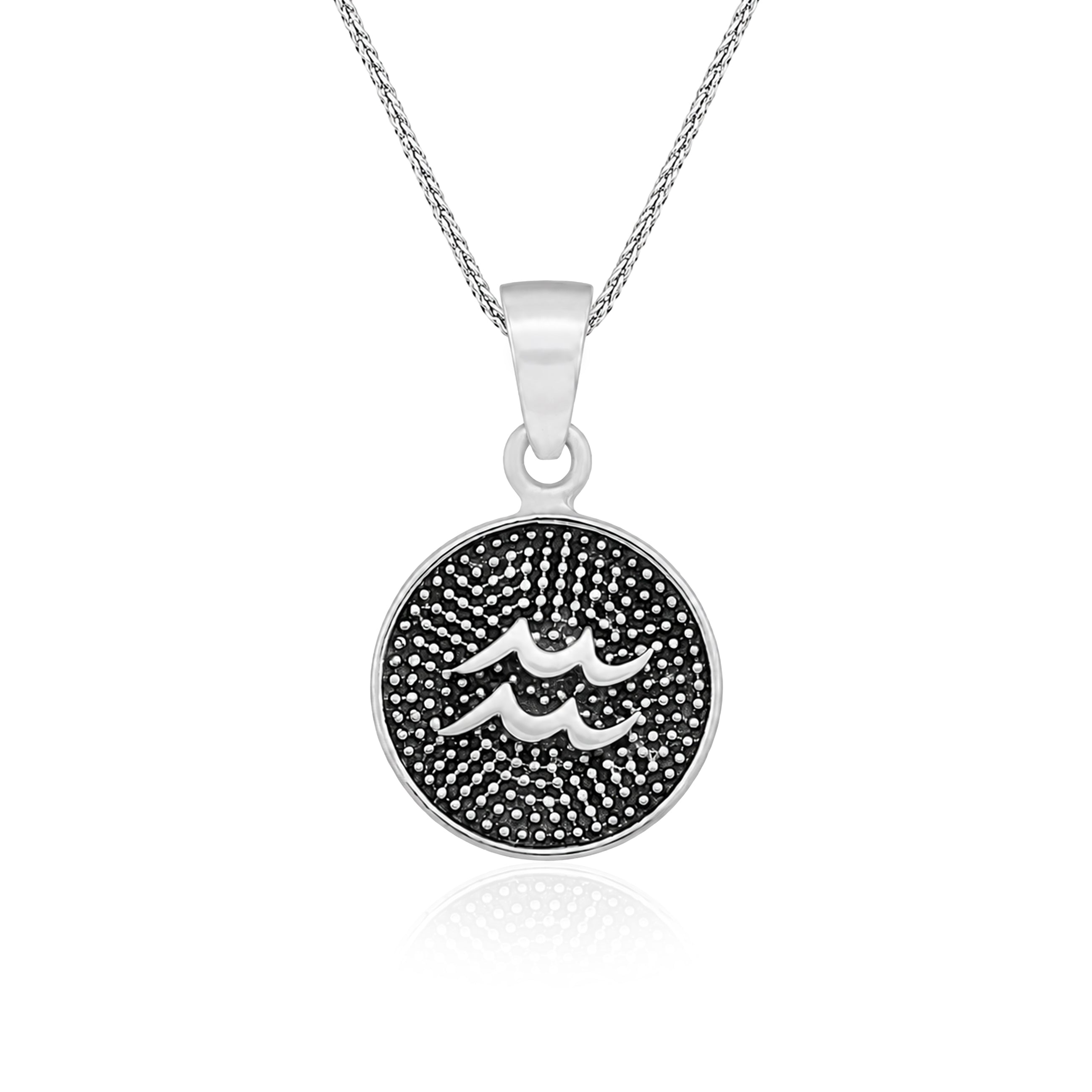 Antique Aquarius Zodiac Disc 925 Sterling Silver Pendant for Men