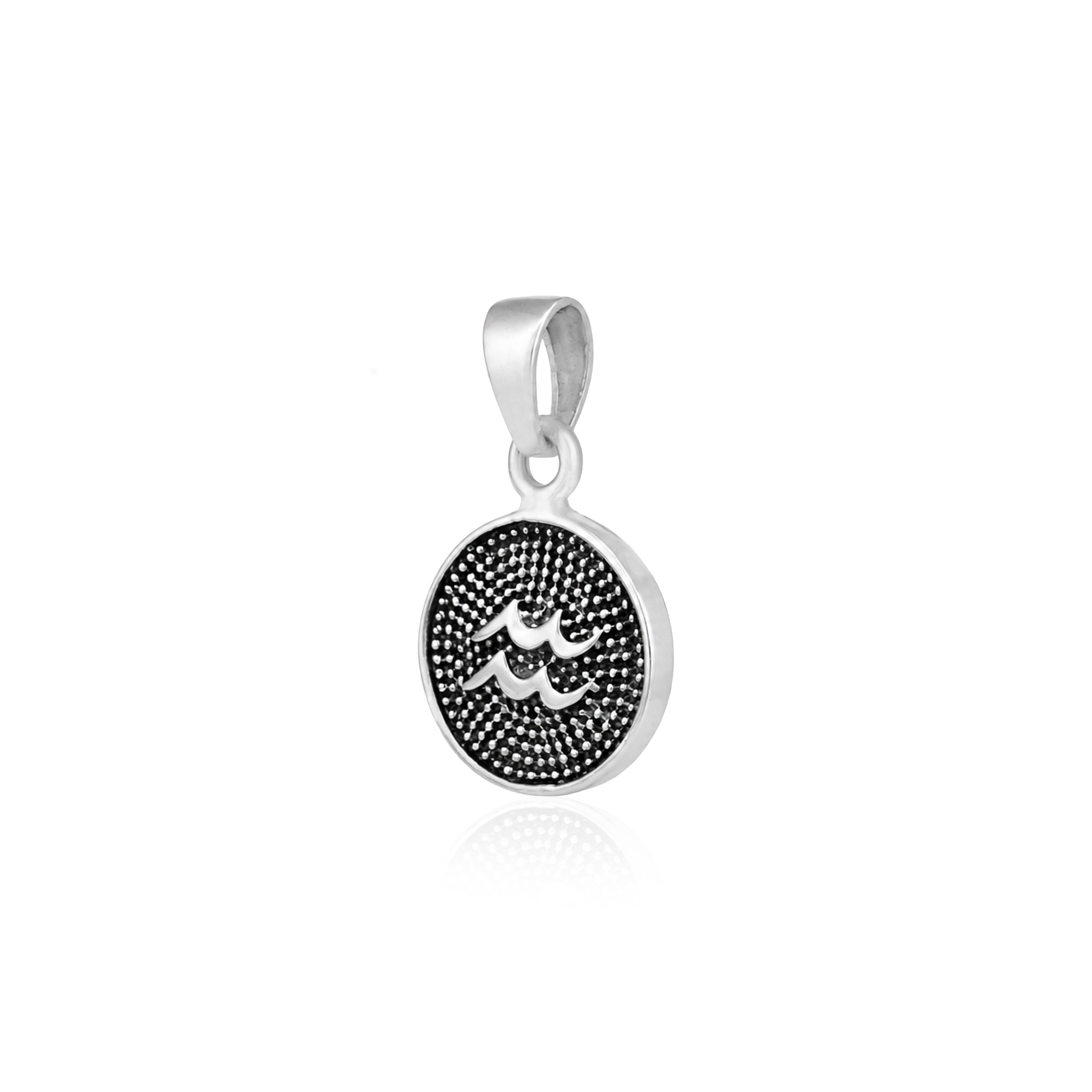 Antique Aquarius Zodiac Disc 925 Sterling Silver Pendant for Men