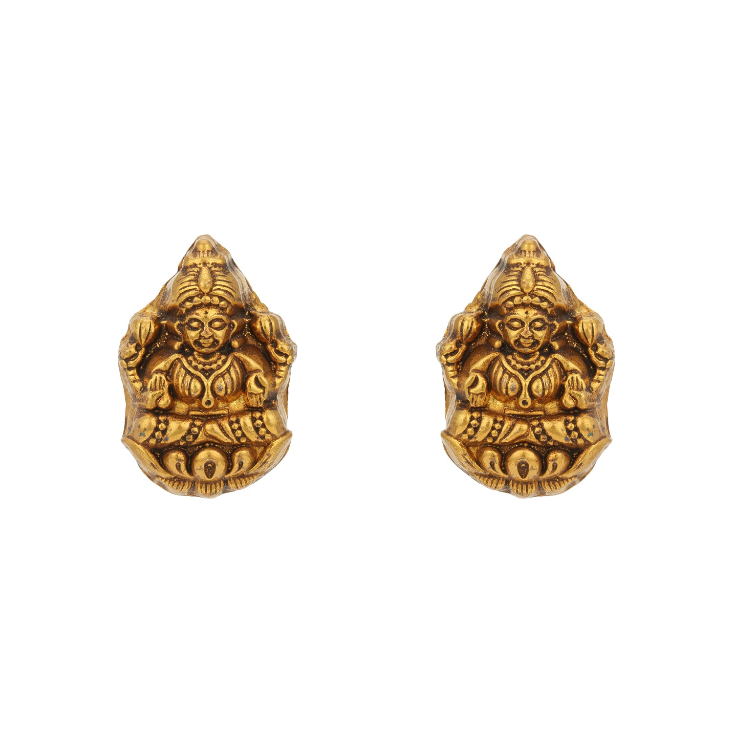 Antique Deity Lakshmi Lotus 925 Sterling Silver Gold Toned Stud for Women